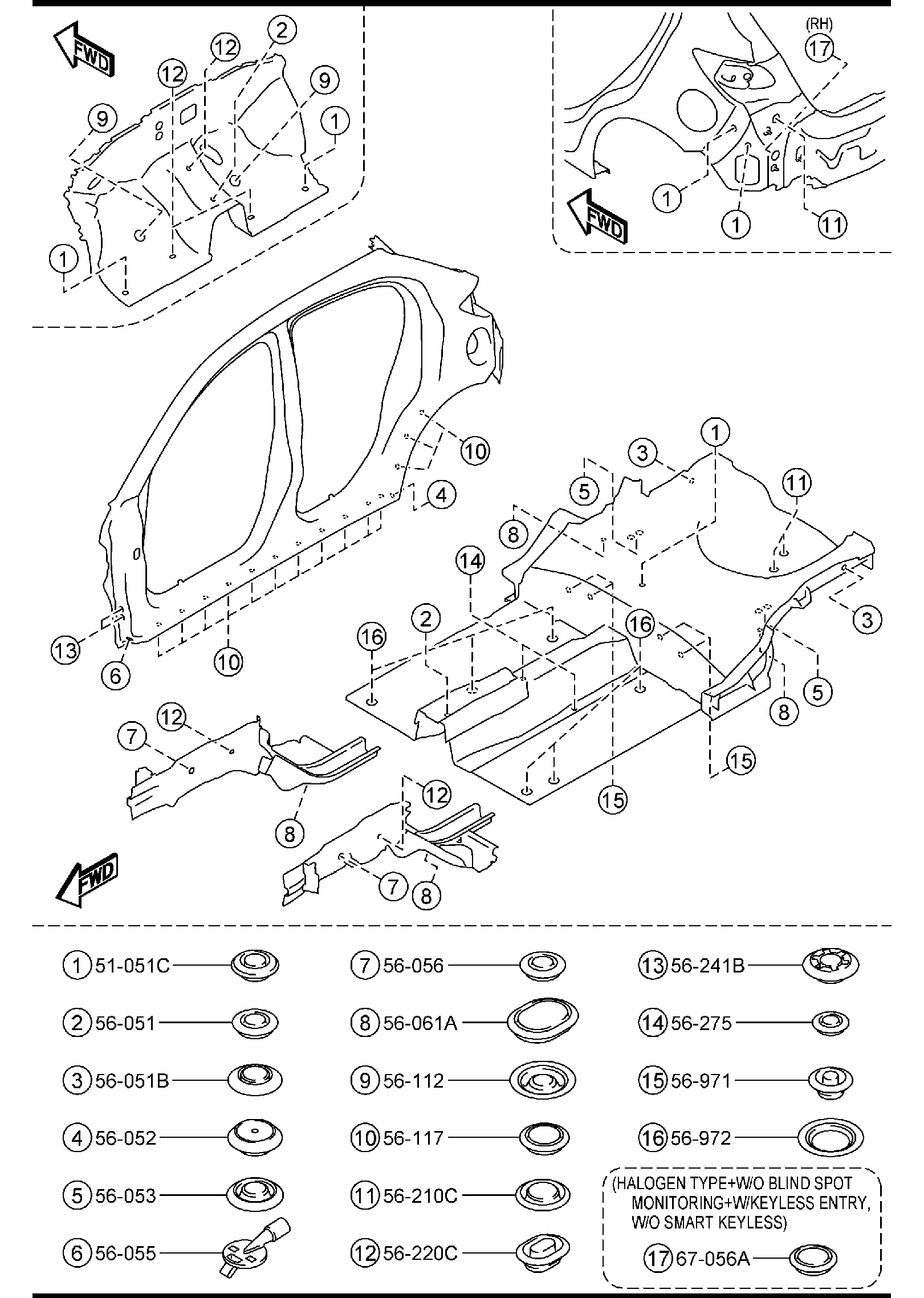 Diagram FLOOR ATTACHMENTS (HOLE COVERS) for your 2011 Mazda Mazda6   
