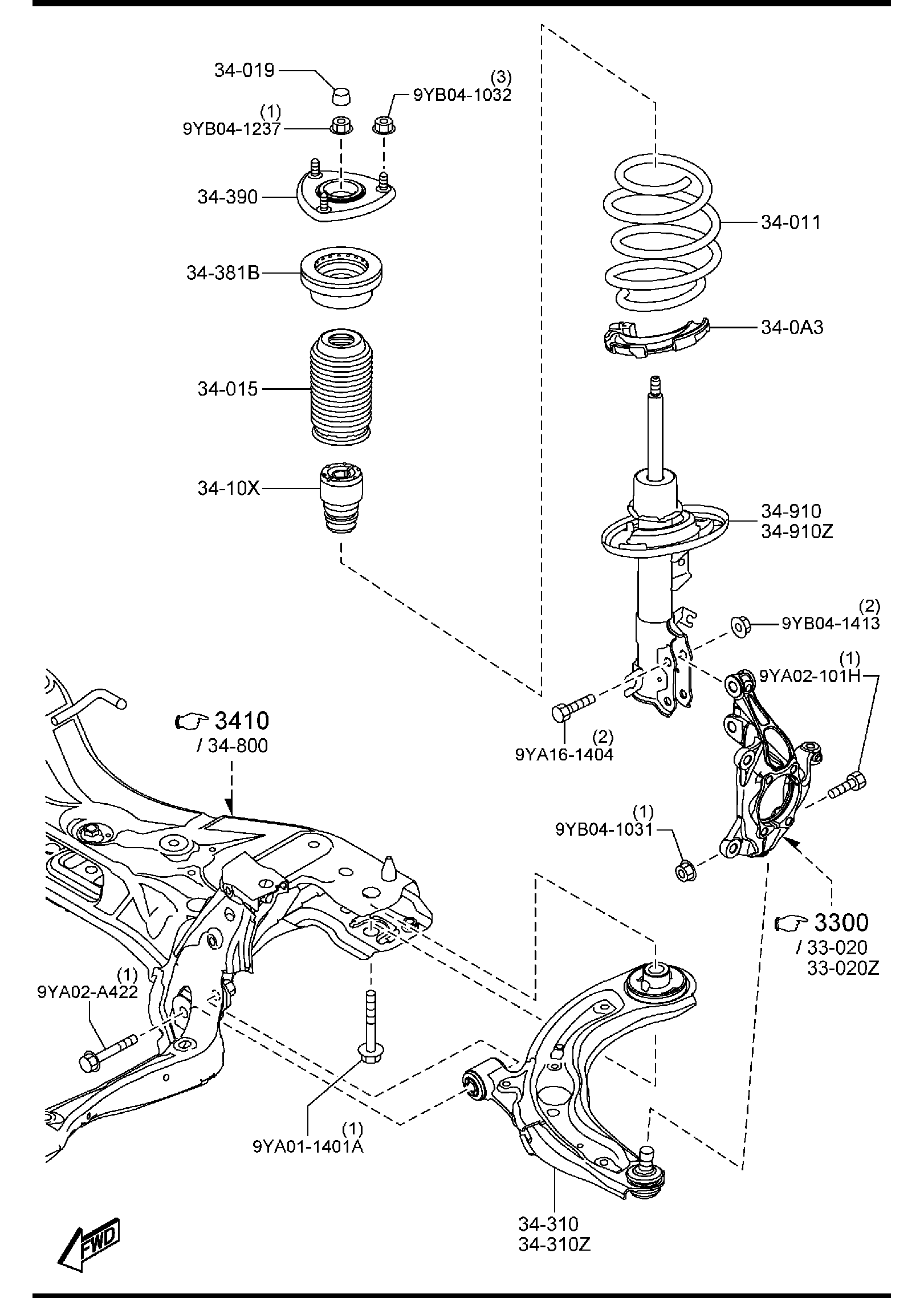 Diagram FRONT SUSPENSION MECHANISMS (4WD) for your 2017 Mazda CX-5 2.5L AT 4WD Sport 