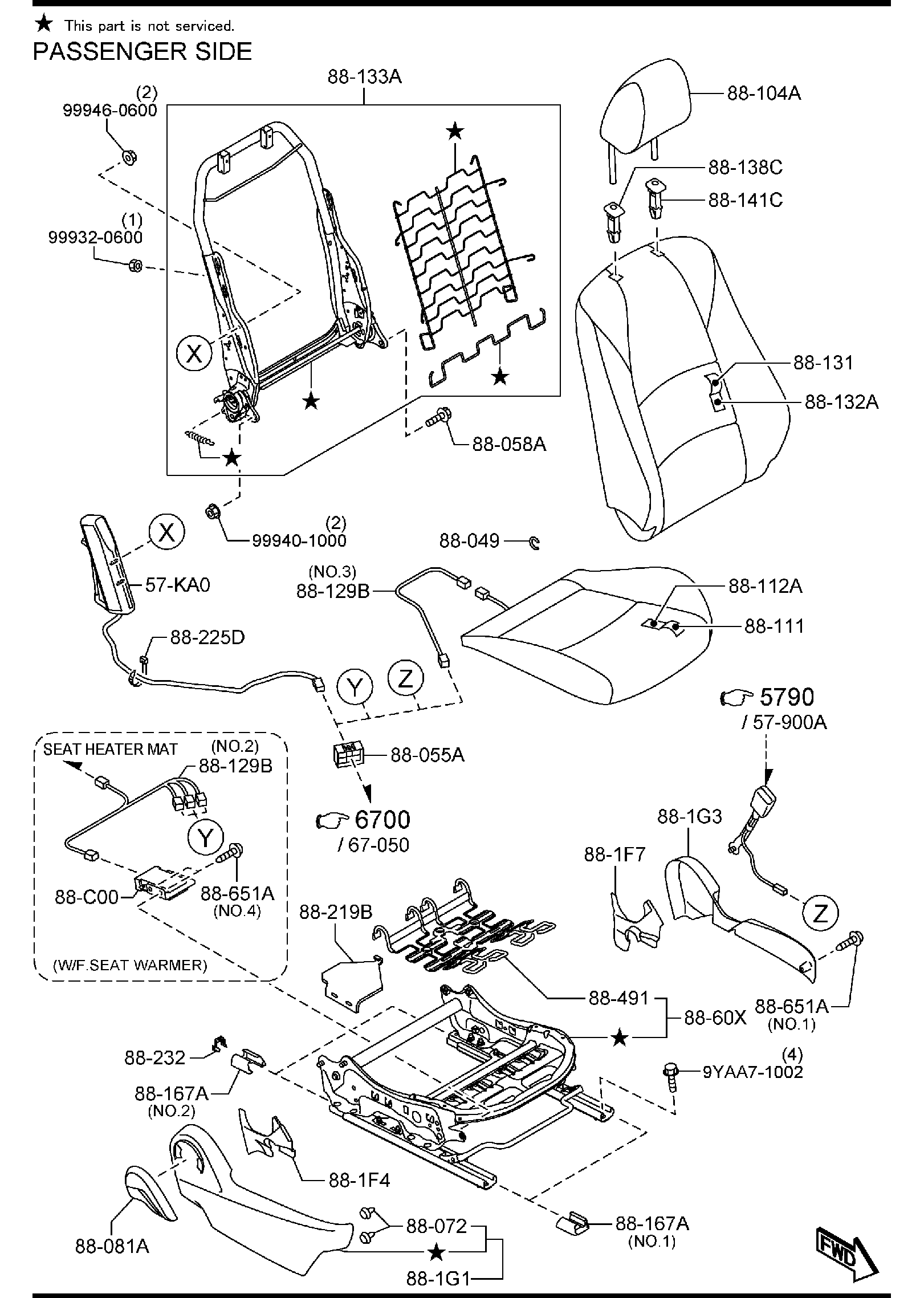 Diagram FRONT SEATS for your 2012 Mazda MX-5 Miata   