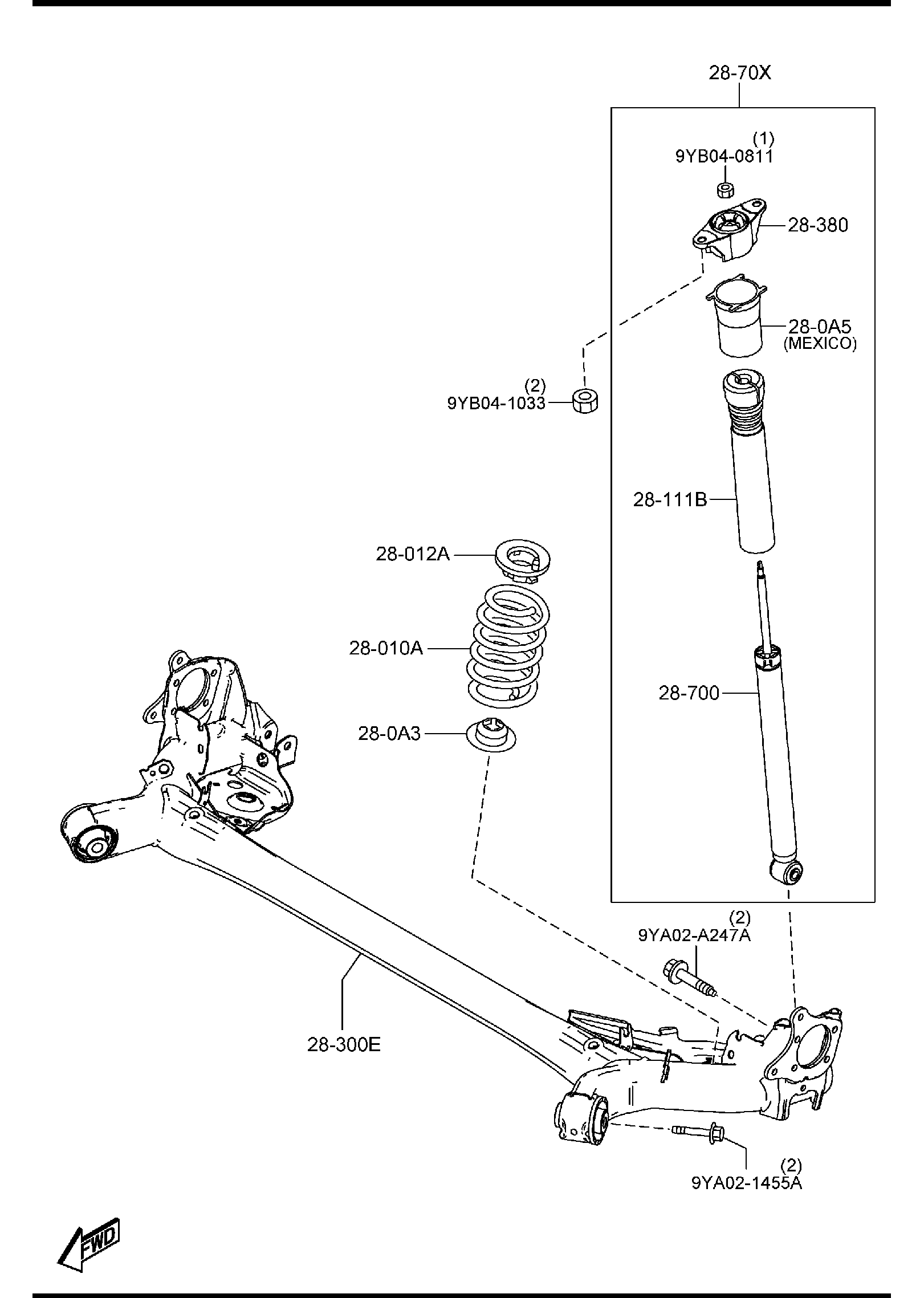 Diagram REAR SUSPENSION MECHANISMS (2WD) for your 2016 Mazda Mazda3 2.0L MT 2WD HATCHBACK ITR (VIN Begins: JM1) 