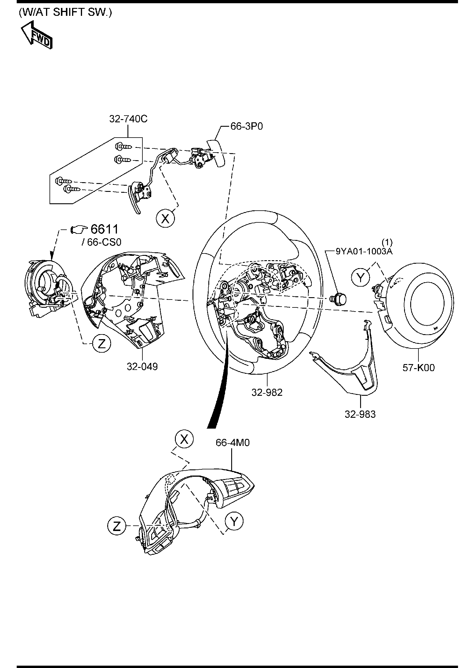 Diagram STEERING WHEEL for your 2023 Mazda Mazda3  SEDAN (VIN Begins: JM1) 