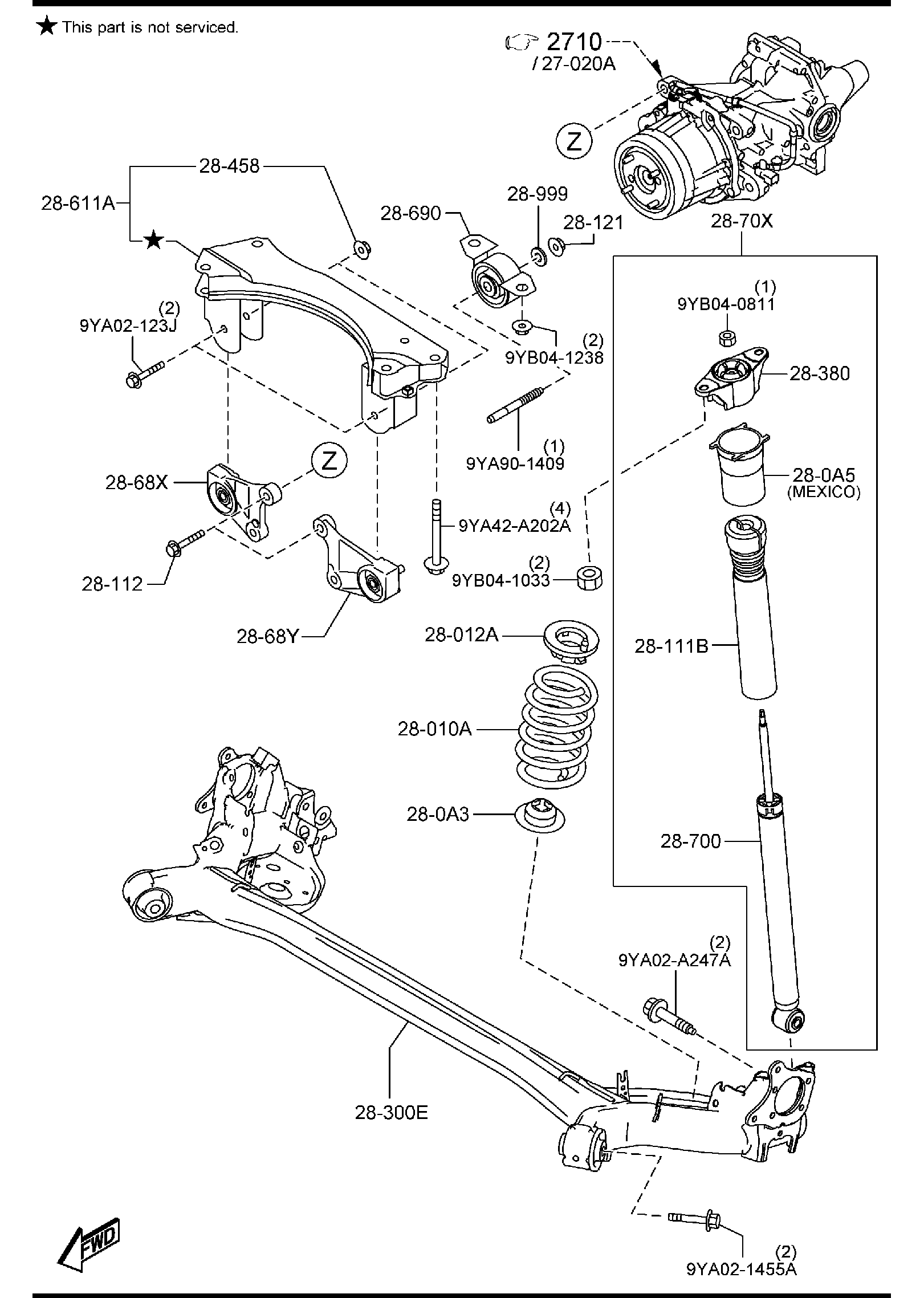 Diagram REAR SUSPENSION MECHANISMS (4WD) for your 2016 Mazda Mazda3 2.0L MT 2WD HATCHBACK ITR (VIN Begins: JM1) 