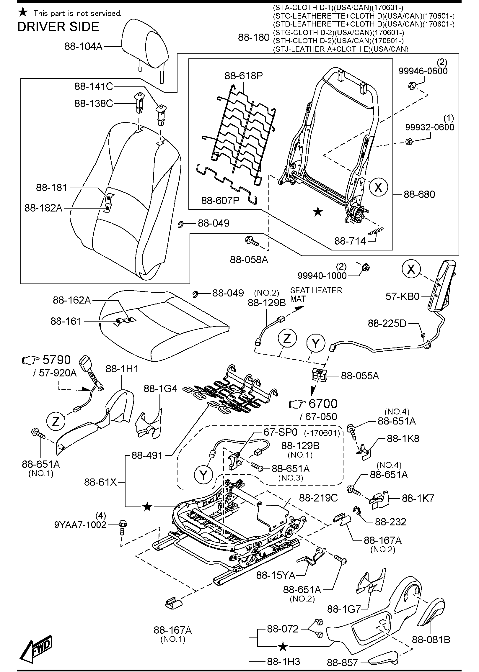 Diagram FRONT SEATS for your 2012 Mazda MX-5 Miata   