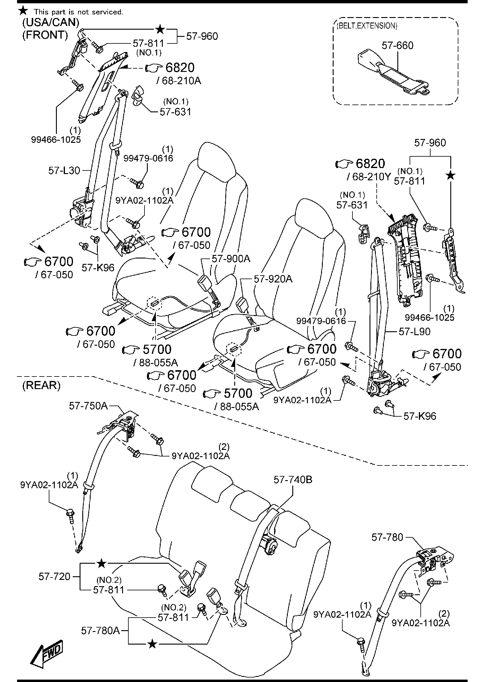 Diagram SEAT BELTS for your 2011 Mazda CX-7   