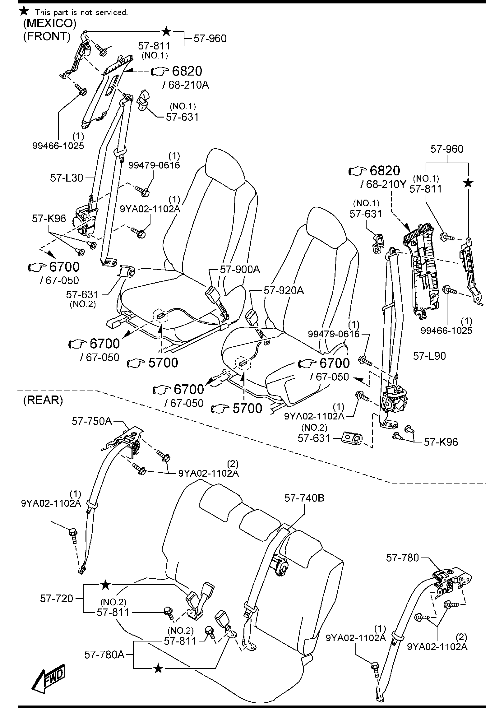 Diagram SEAT BELTS for your 2011 Mazda Mazda3   