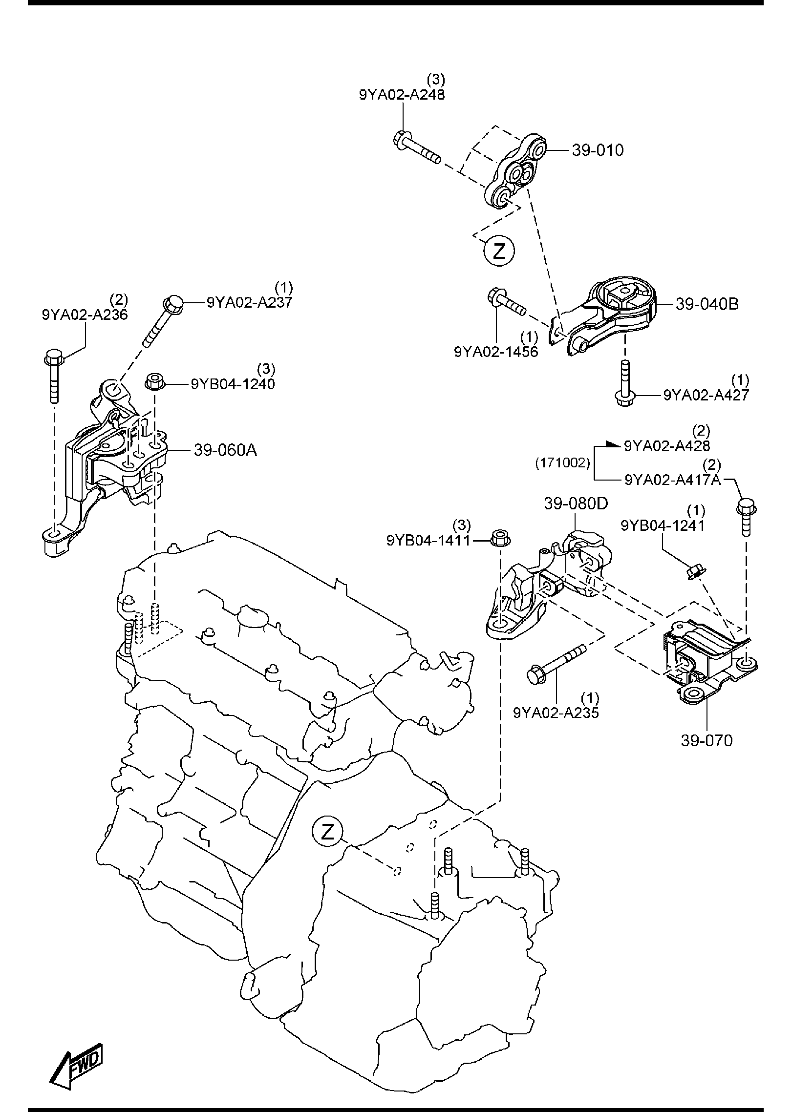 Diagram ENGINE & TRANSMISSION MOUNTINGS (AUTOMATIC TRANSMISSION) for your 2005 Mazda MX-5 Miata   