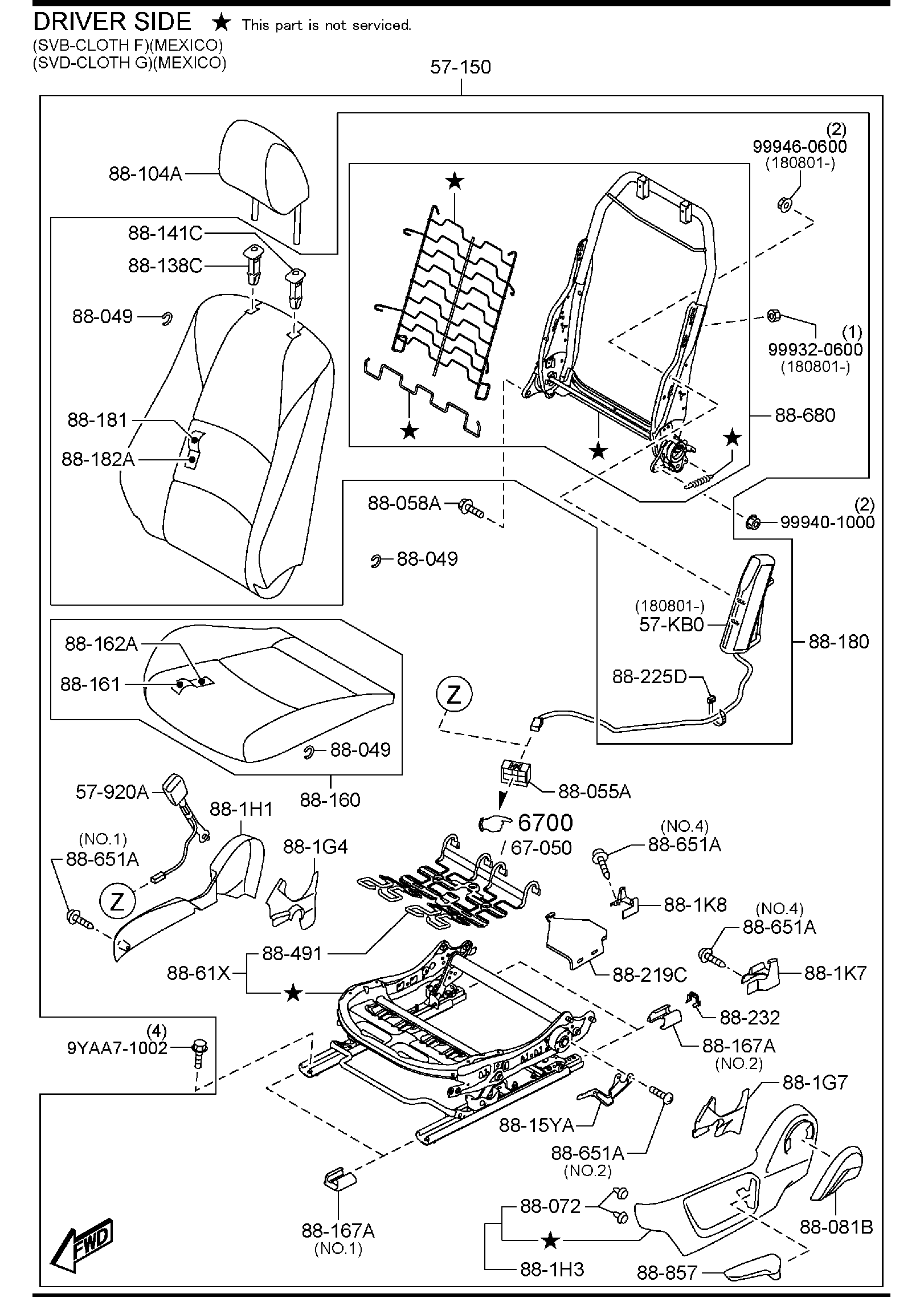 Diagram FRONT SEATS (HATCHBACK) for your 2012 Mazda MX-5 Miata   