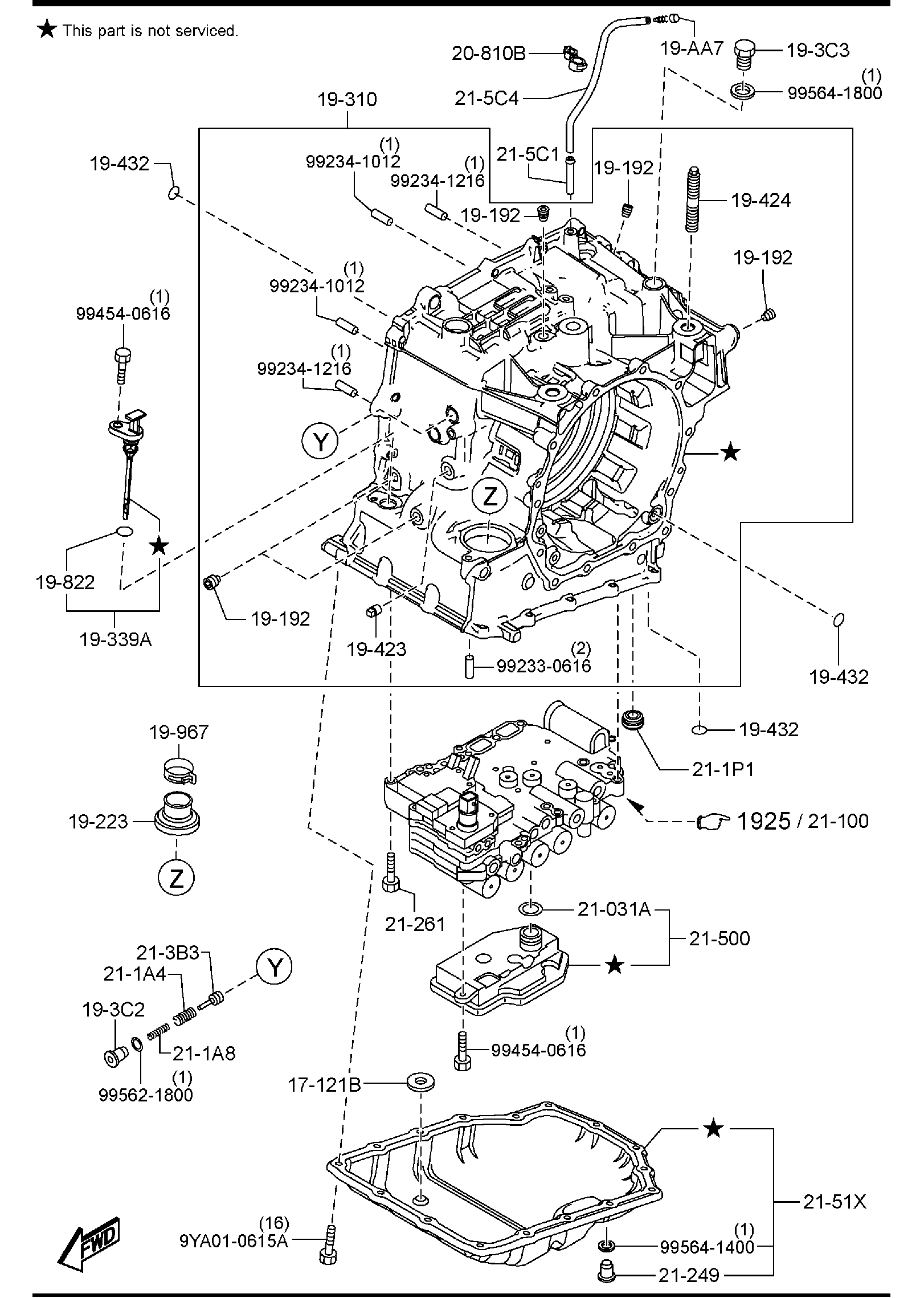 Diagram AUTOMATIC TRANSMISSION CASE & MAIN CONTROL SYSTEM for your 2000 Mazda MX-5 Miata   