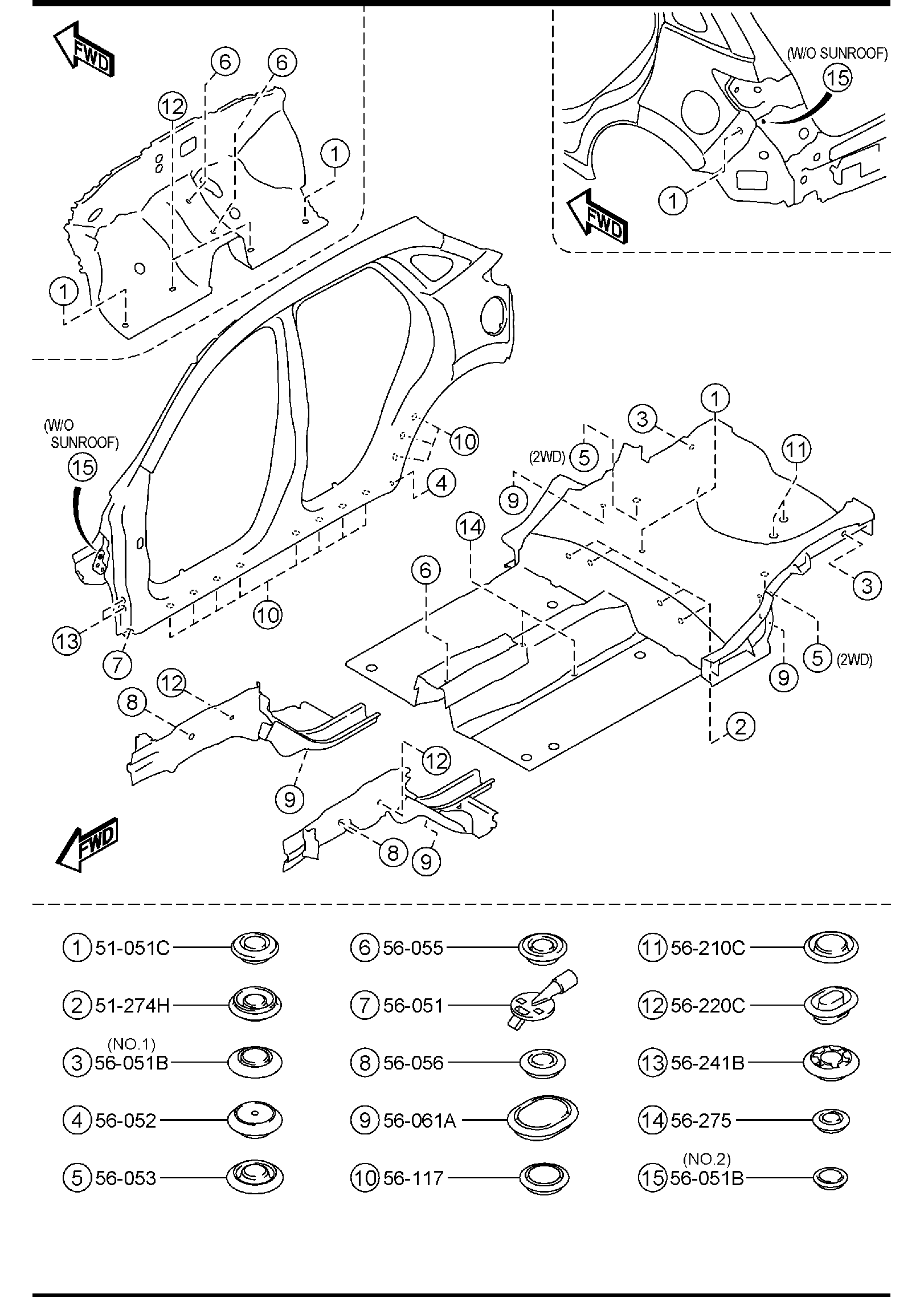 Diagram FLOOR ATTACHMENTS (HOLE COVERS) for your 2011 Mazda Mazda6   