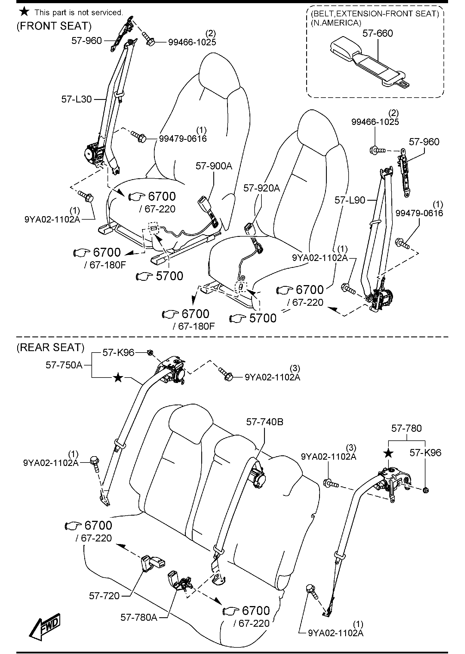 Diagram SEAT BELTS for your 2010 Mazda Mazda3   