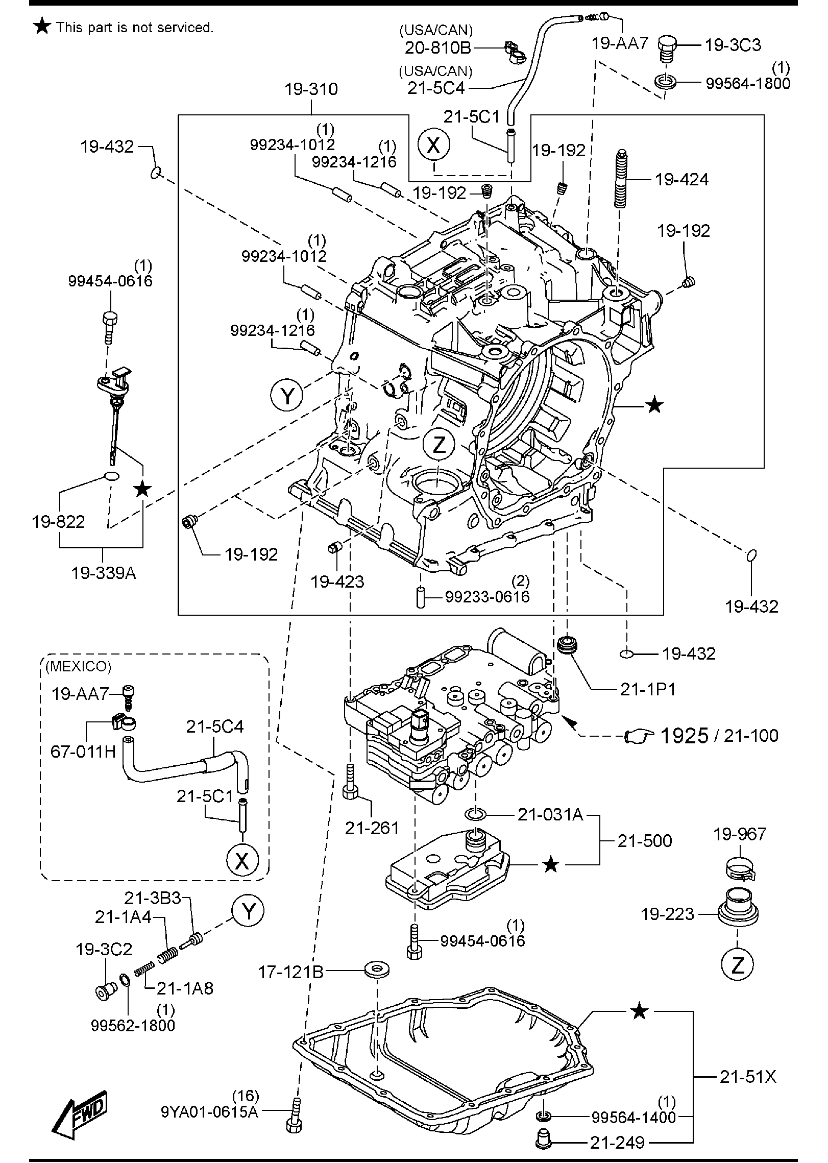 Diagram AUTOMATIC TRANSMISSION CASE & MAIN CONTROL SYSTEM for your 2000 Mazda MX-5 Miata   