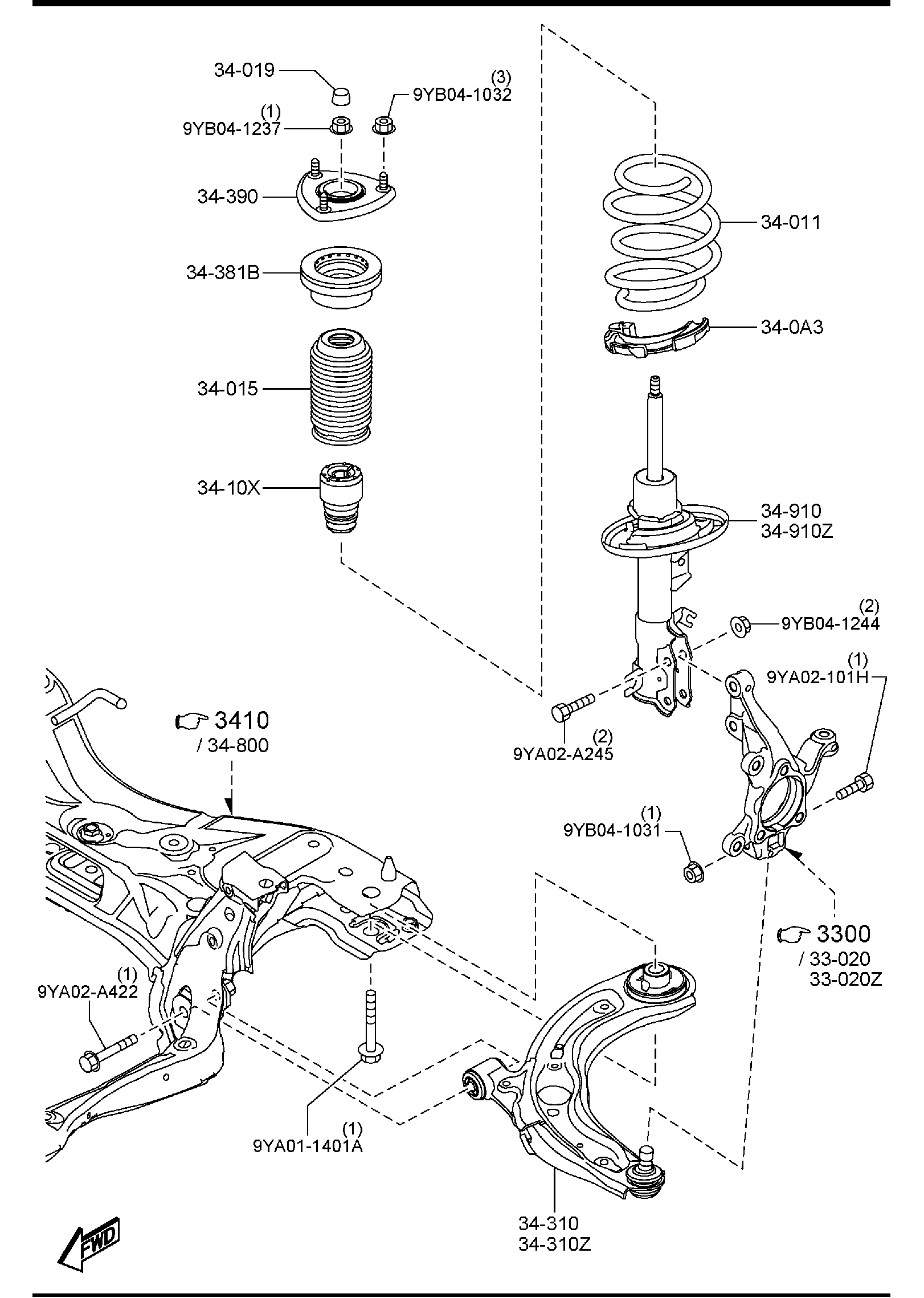 Diagram FRONT SUSPENSION MECHANISMS for your 2017 Mazda Mazda3  SEDAN SPORT (VIN Begins: JM1) 