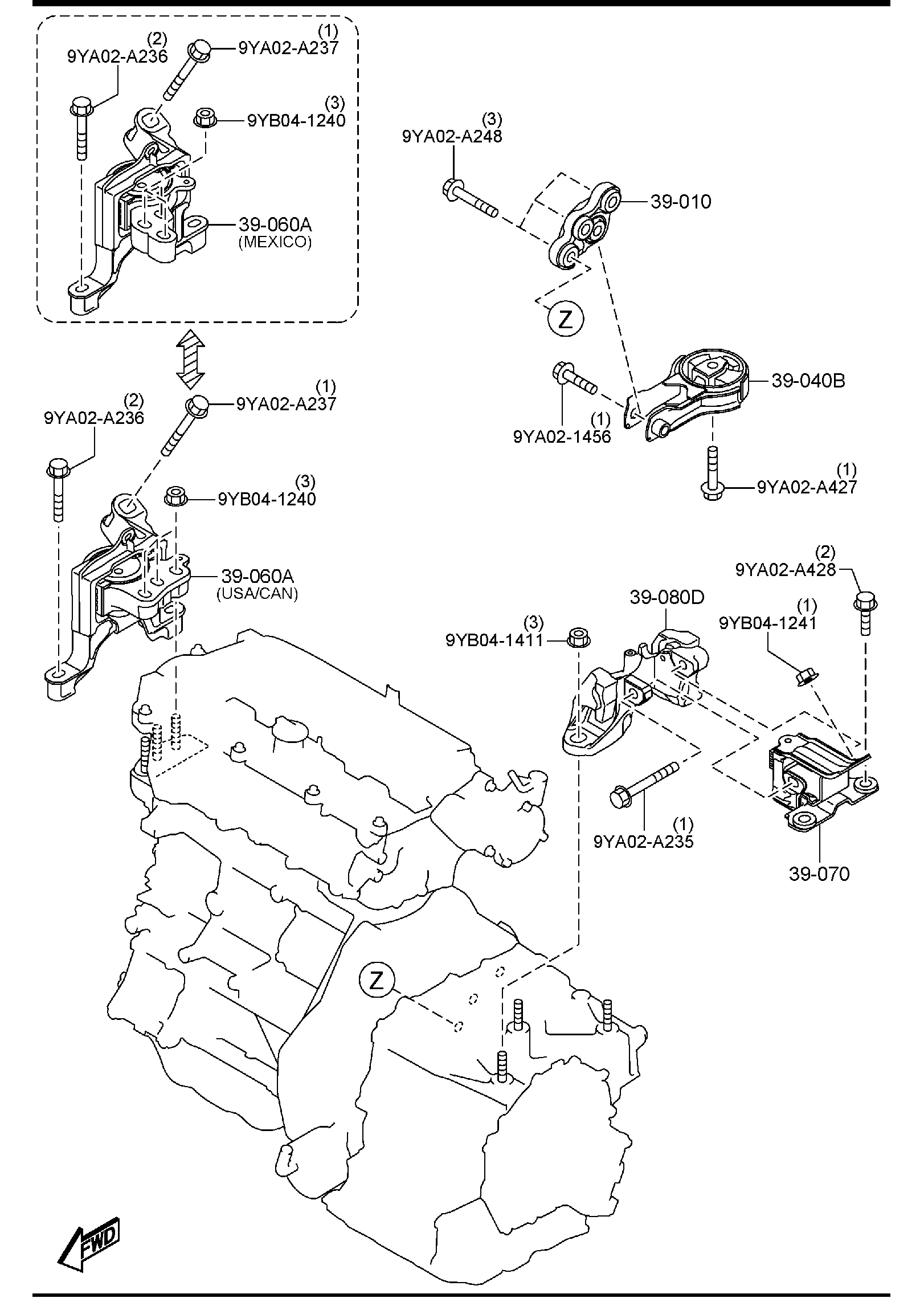 Diagram ENGINE & TRANSMISSION MOUNTINGS (AUTOMATIC TRANSMISSION) for your 2005 Mazda MX-5 Miata   