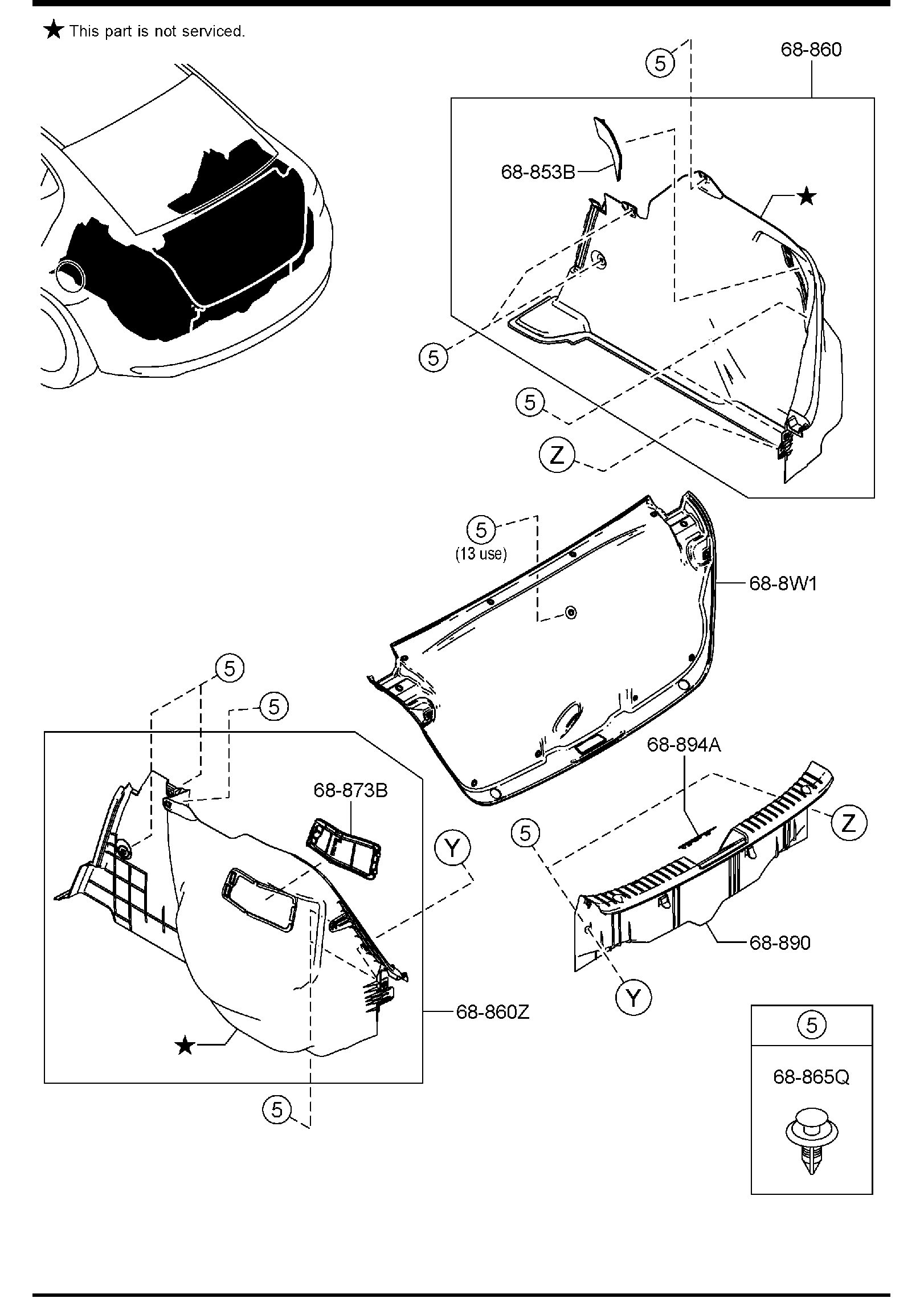Diagram TRIMS & SCUFF PLATES (SEDAN) for your 2004 Mazda B2500   