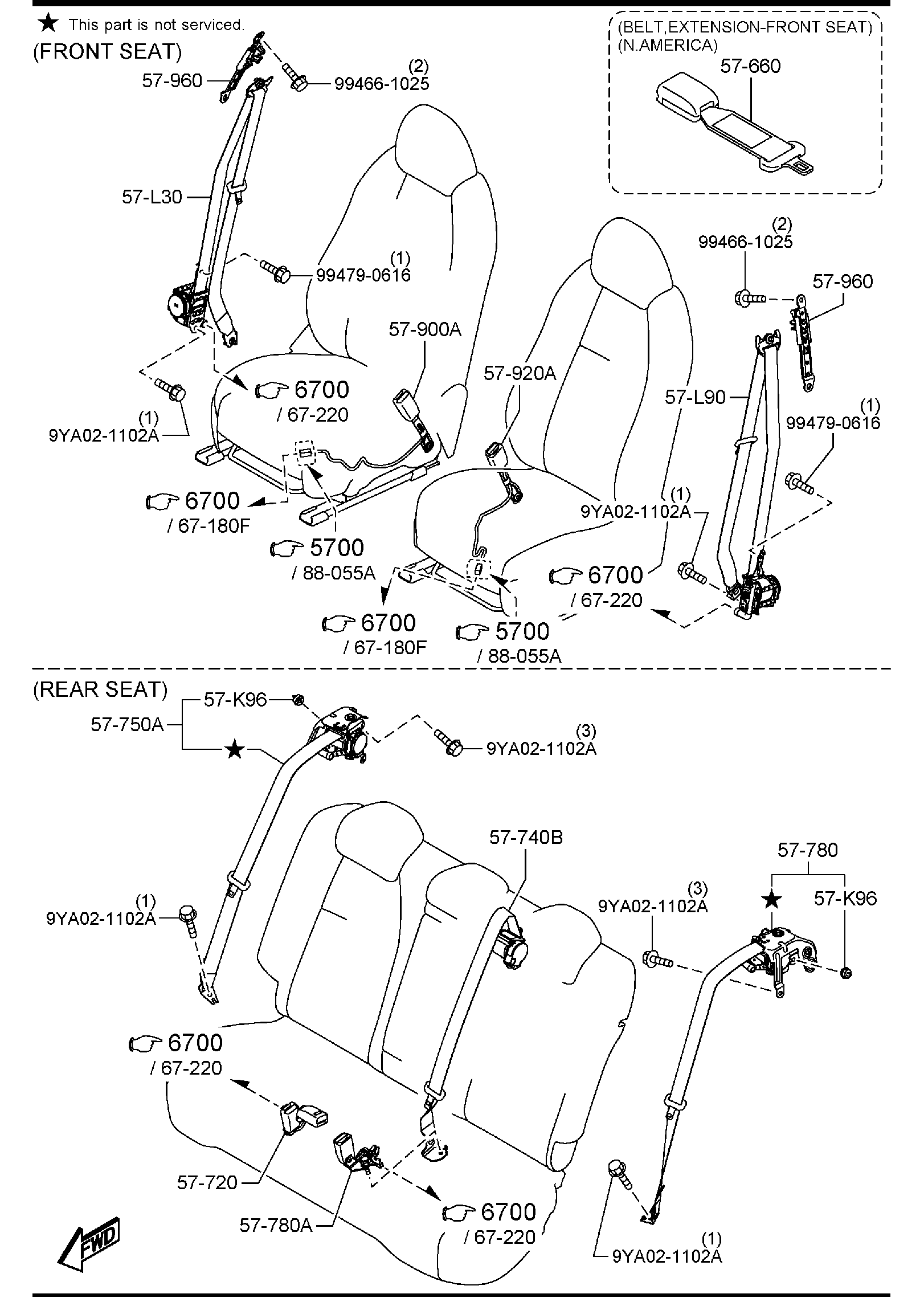 Diagram SEAT BELTS for your 2011 Mazda Mazda2   