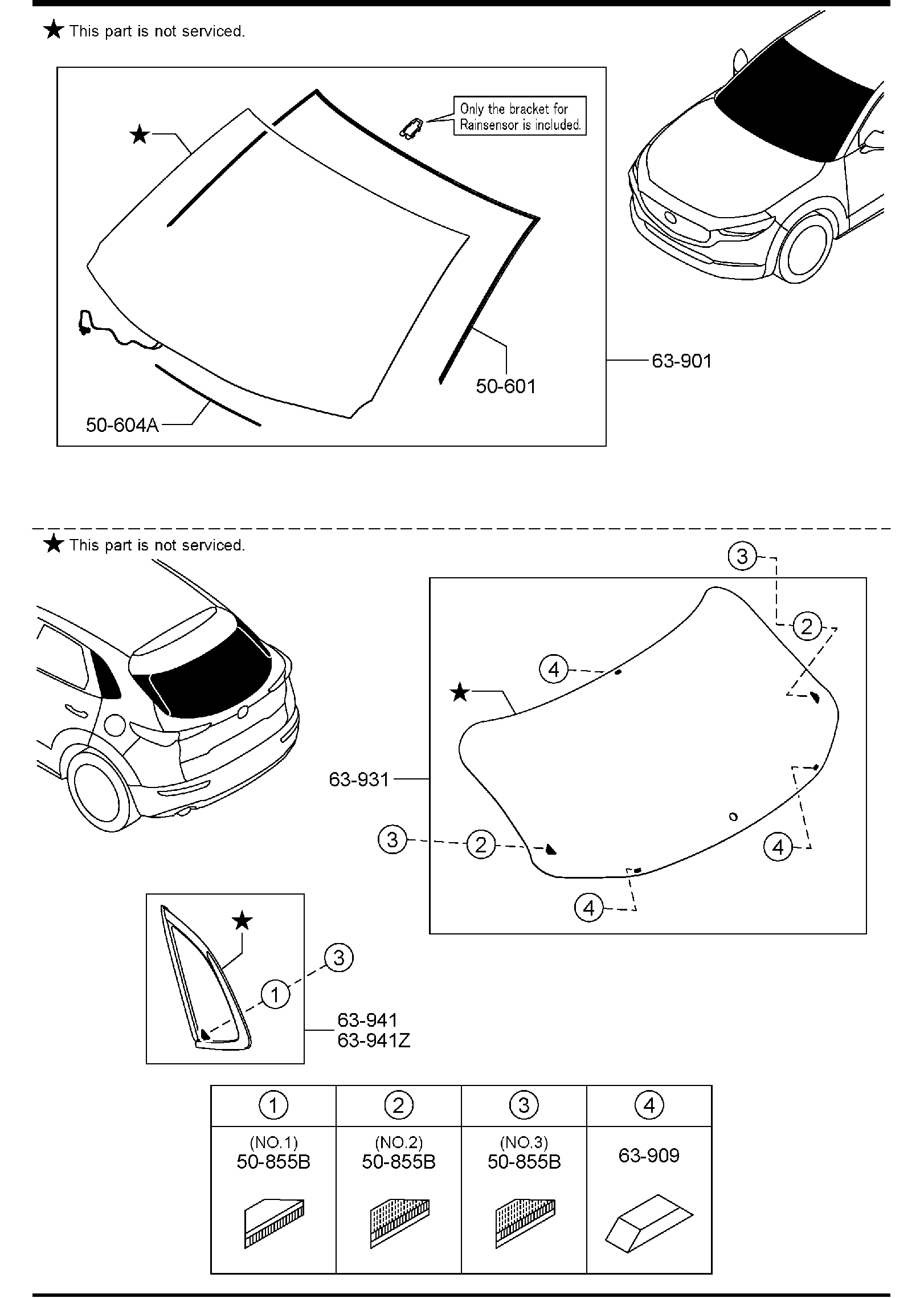 Diagram WINDOW GLASSES for your Mazda