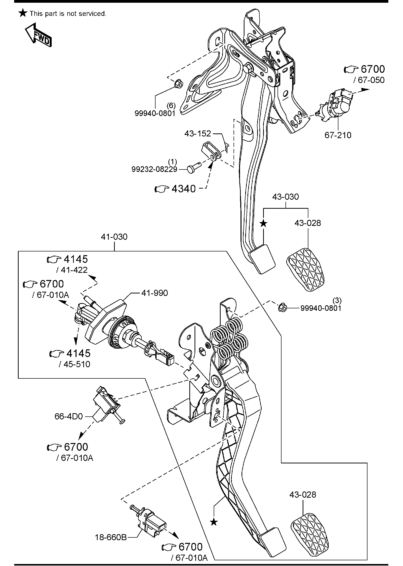 Diagram CLUTCH & BRAKE PEDALS (MANUAL TRANSMISSION) for your 2018 Mazda Mazda3  SEDAN SPORT (VIN Begins: 3MZ) 