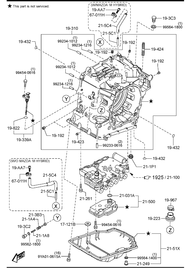 Diagram AUTOMATIC TRANSMISSION CASE & MAIN CONTROL SYSTEM for your 2000 Mazda MX-5 Miata   