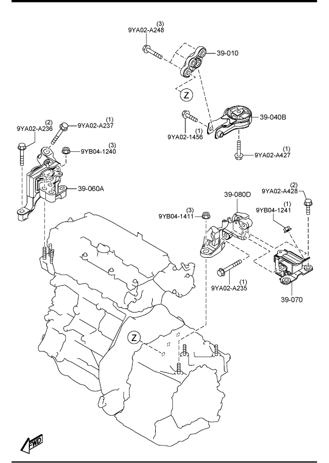 Diagram ENGINE & TRANSMISSION MOUNTINGS (AUTOMATIC TRANSMISSION) for your 2011 Mazda MX-5 Miata   