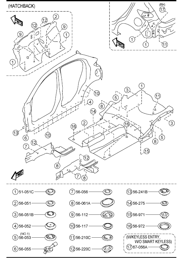 Diagram FLOOR ATTACHMENTS (HOLE COVERS) for your Mazda