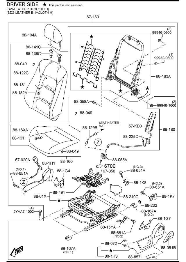 Diagram FRONT SEATS (HATCHBACK)(U.S.A. & CANADA) for your 2012 Mazda CX-9   