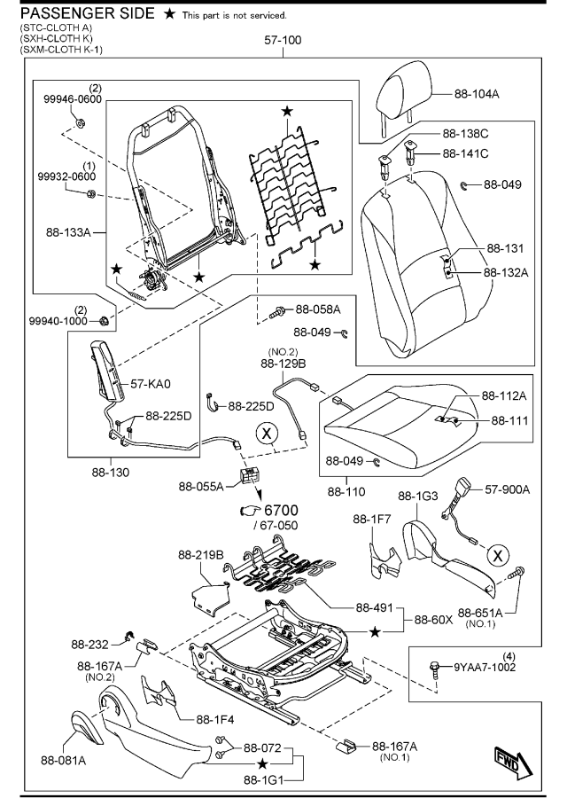 Diagram FRONT SEATS (SEDAN) for your 2012 Mazda CX-7   