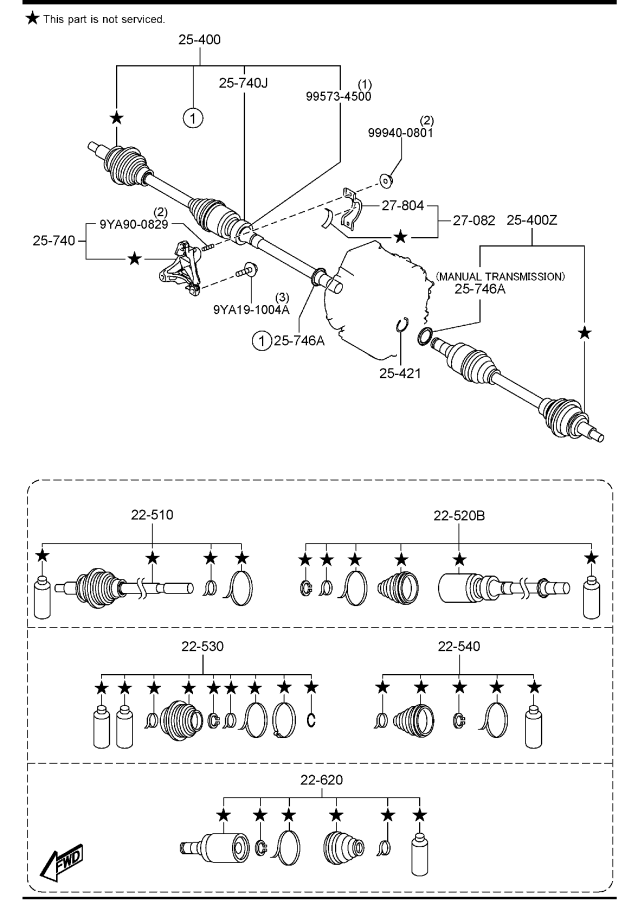 Diagram FRONT DRIVE SHAFTS (2WD) for your 2011 Mazda Mazda3 2.5L MT HATCHBACK SIGNATURE 