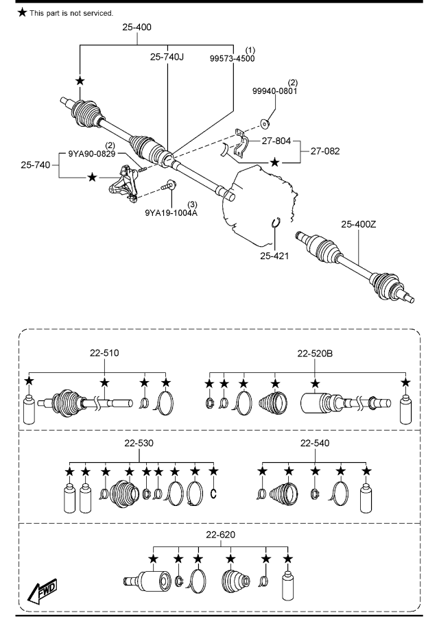 Diagram FRONT DRIVE SHAFTS (4WD) for your Mazda