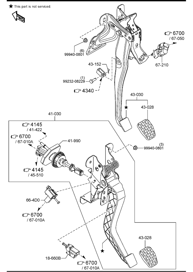 Diagram CLUTCH & BRAKE PEDALS (MANUAL TRANSMISSION) for your 2010 Mazda Mazda6   