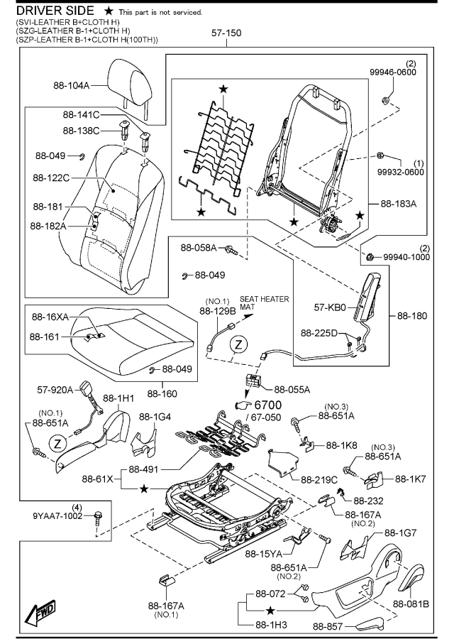 Diagram FRONT SEATS (HATCHBACK)(MEXICO) for your 2012 Mazda CX-7   