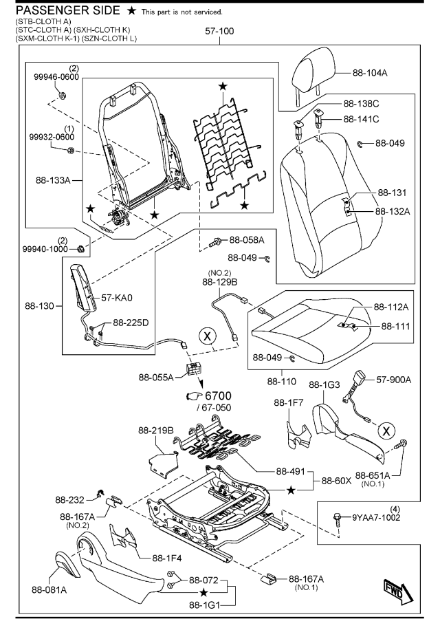 Diagram FRONT SEATS (HATCHBACK) for your 2012 Mazda CX-7   