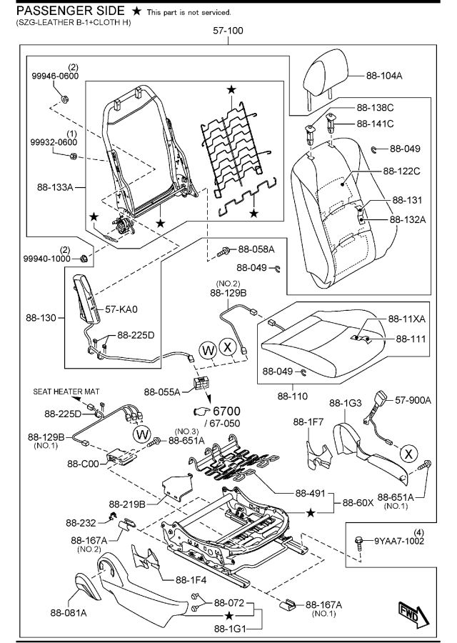 Diagram FRONT SEATS (SEDAN) for your 2012 Mazda CX-7   