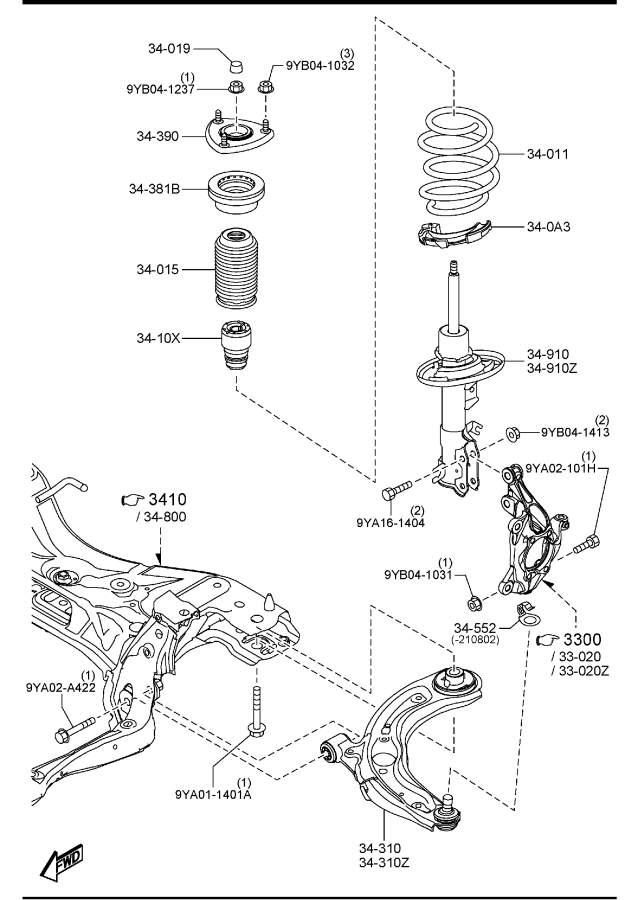 Diagram FRONT SUSPENSION MECHANISMS for your Mazda