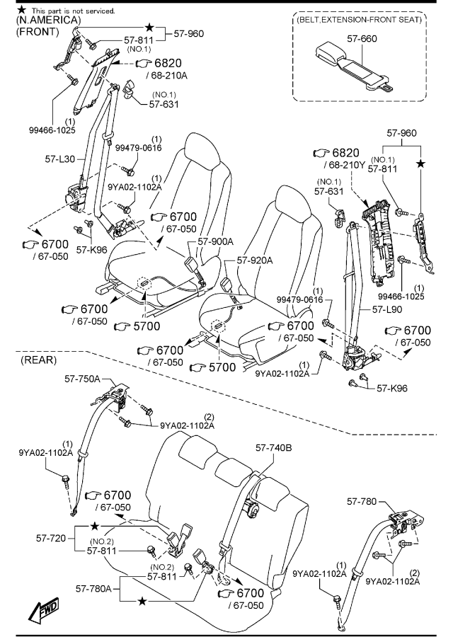 Diagram SEAT BELTS for your 2013 Mazda CX-5   