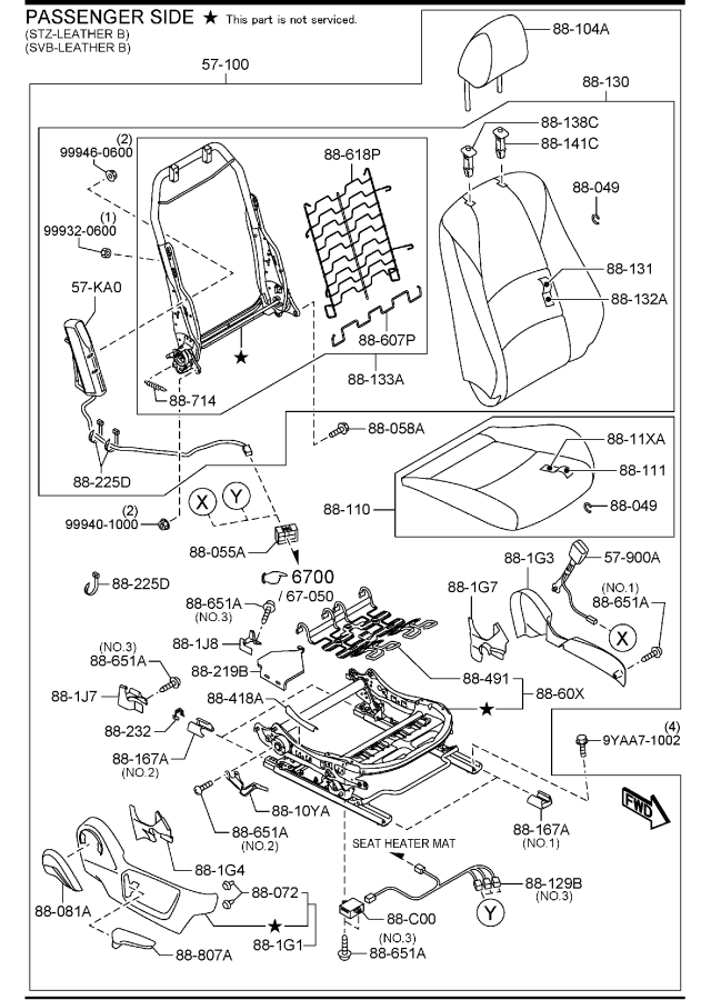 Diagram FRONT SEATS (U.S.A. & CANADA) for your 2010 Mazda CX-7   