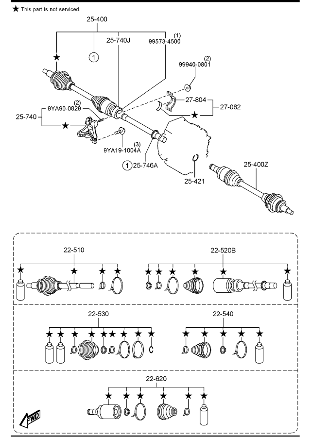 Diagram FRONT DRIVE SHAFTS for your Mazda