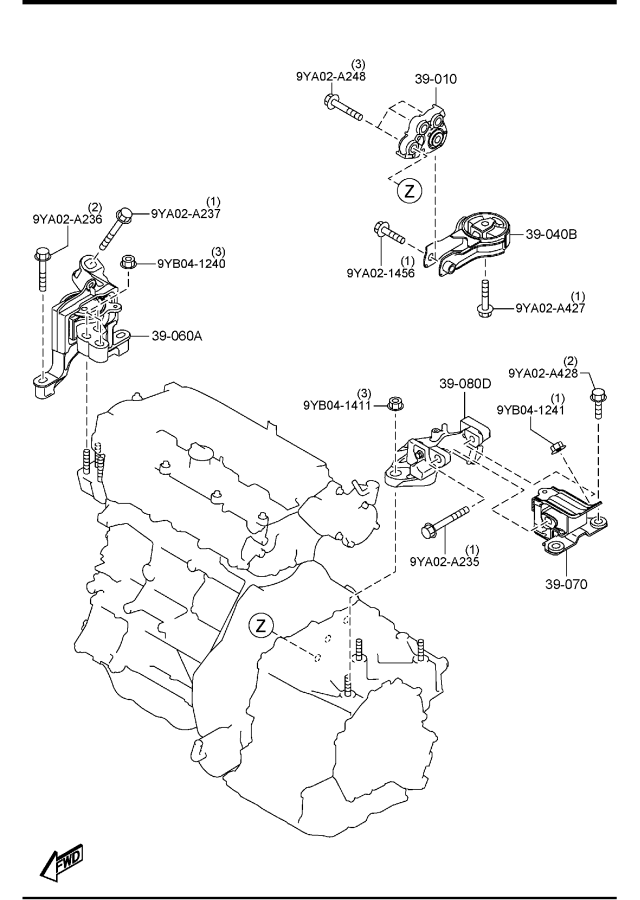 Diagram ENGINE & TRANSMISSION MOUNTINGS (AUTOMATIC TRANSMISSION) for your 2011 Mazda CX-9   