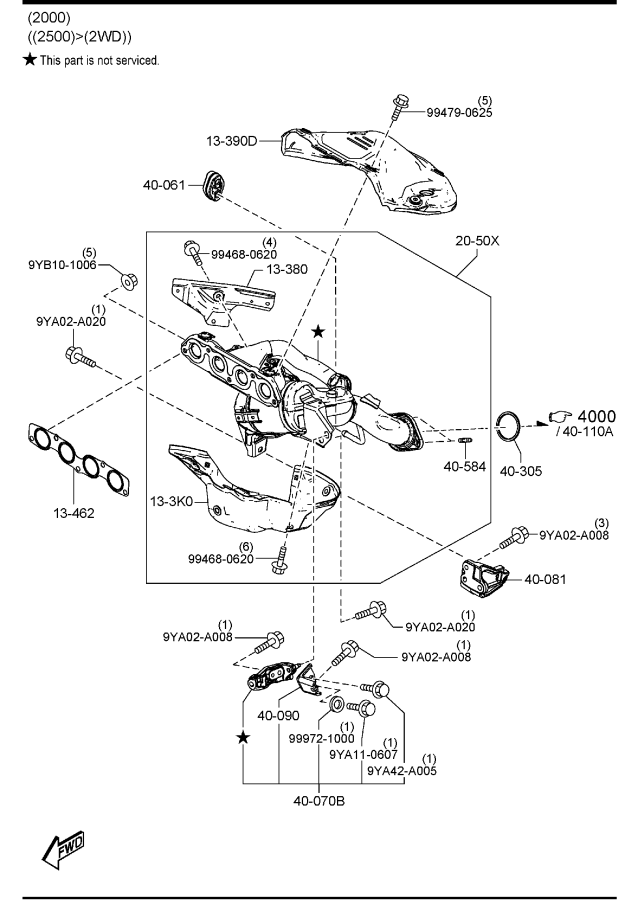 Diagram EXHAUST MANIFOLD (W/O TURBO) for your 2023 Mazda CX-50  WAGON S PREFERRED 