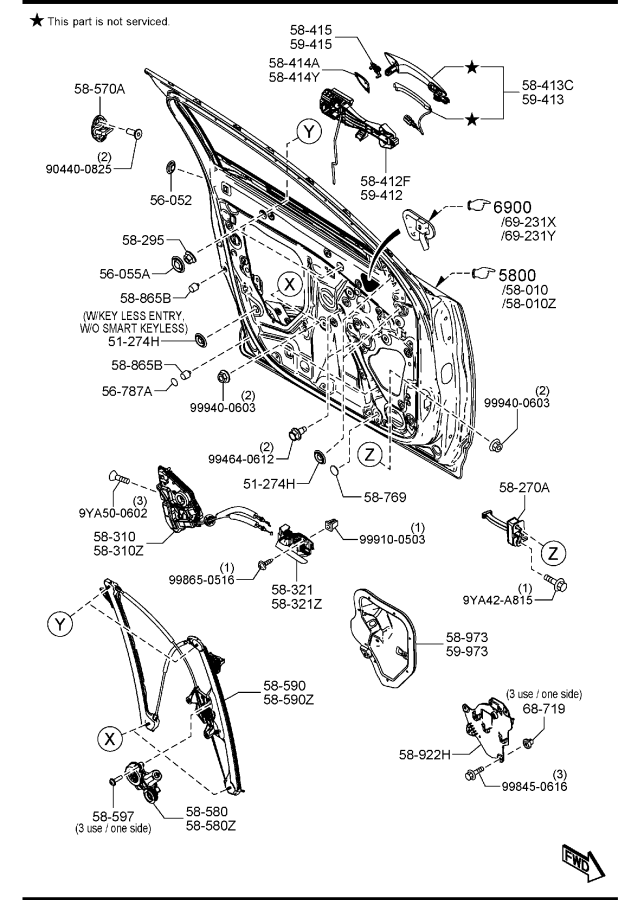 Diagram FRONT DOOR MECHANISMS for your 2025 Mazda CX-50 HYBRID   