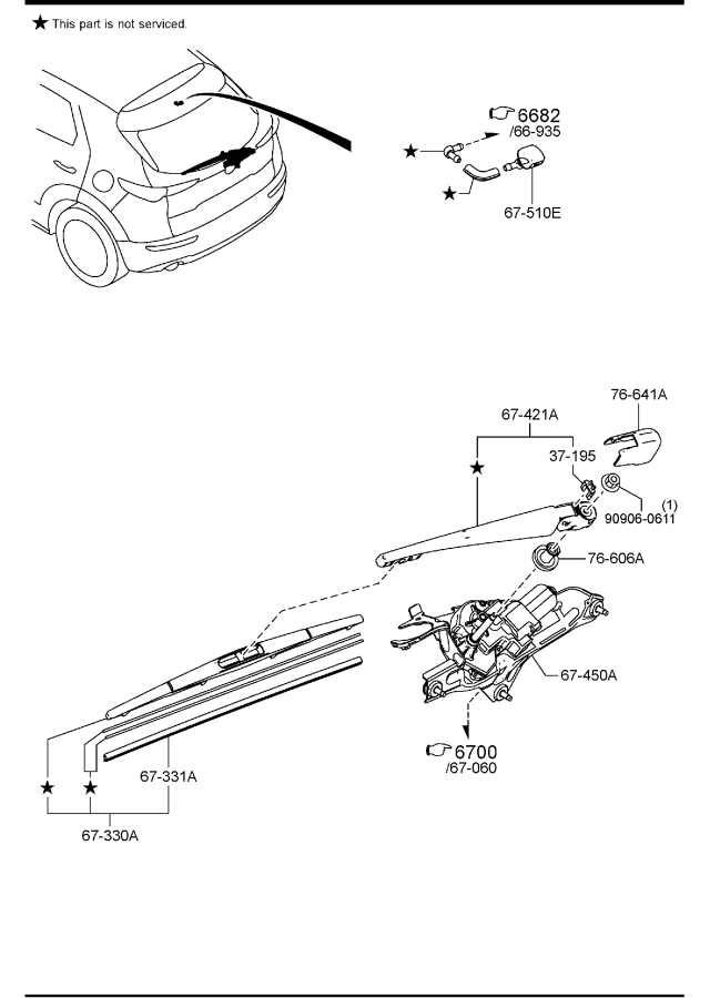 Diagram WINDOW WIPER & WASHER (REAR) for your 2015 Mazda Mazda3 2.0L MT 2WD SEDAN I SV 