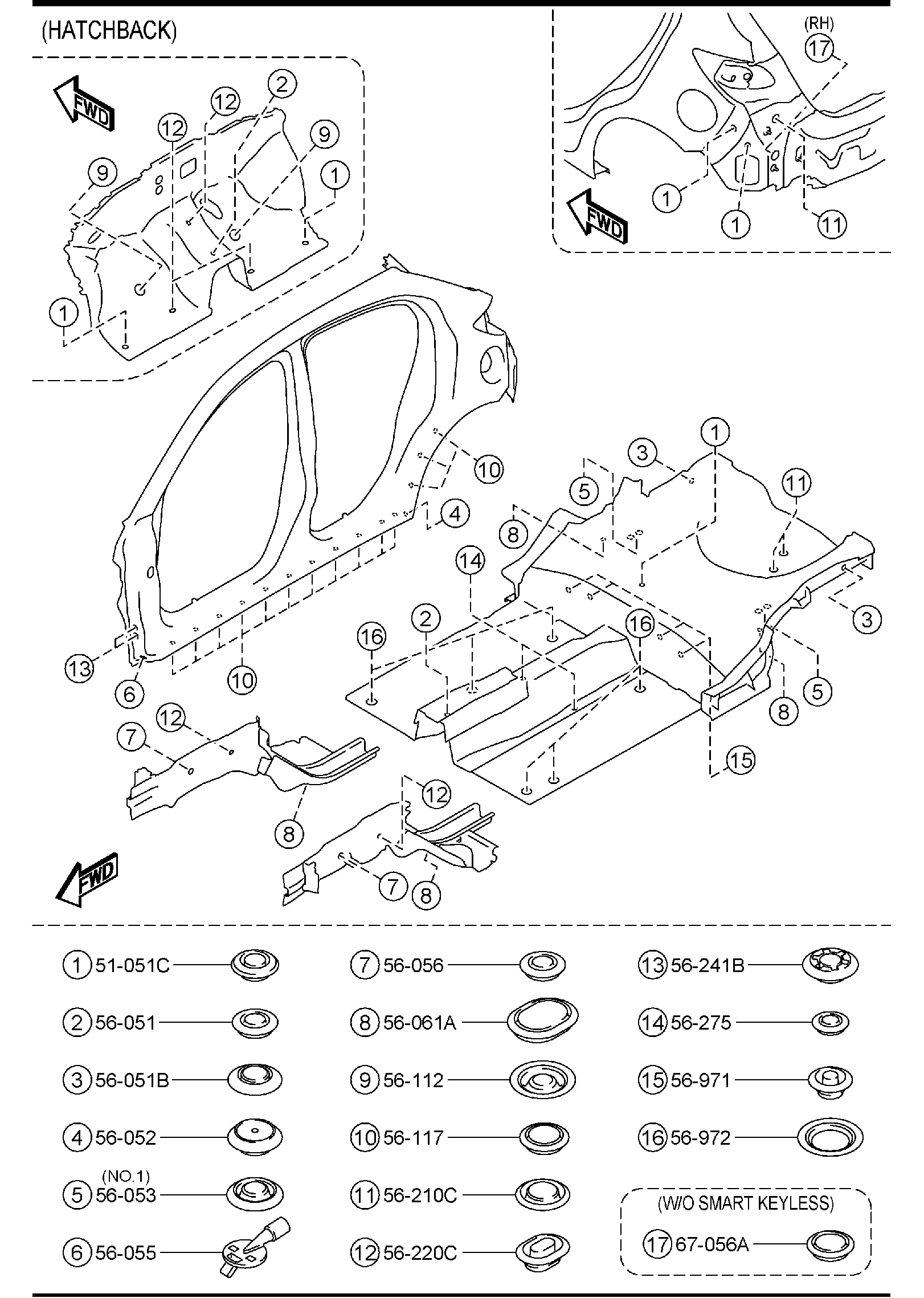 Diagram FLOOR ATTACHMENTS (HOLE COVERS) for your Mazda
