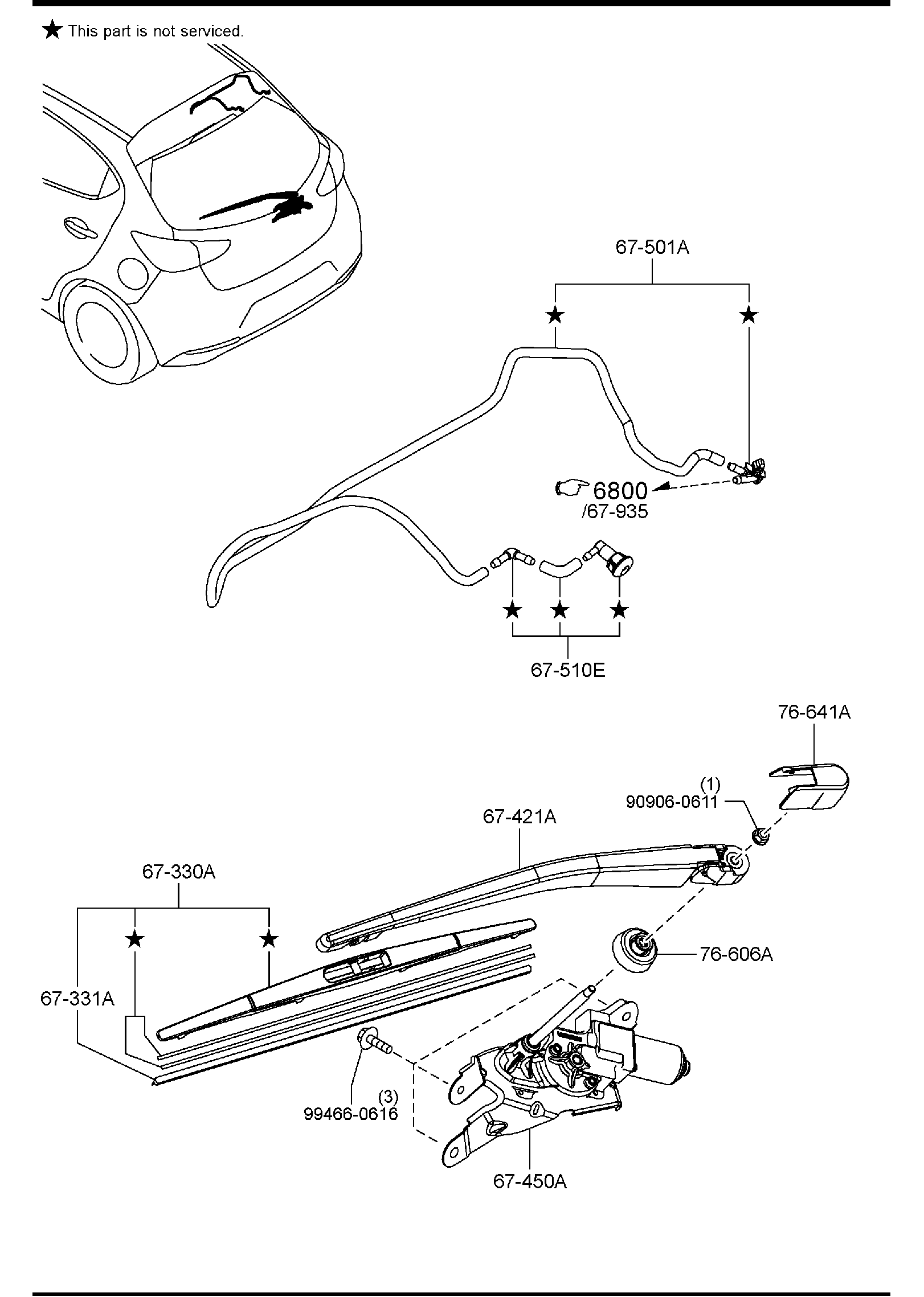 Diagram WINDOW WIPER & WASHER (REAR) (HATCHBACK) for your 2006 Mazda Mazda5   