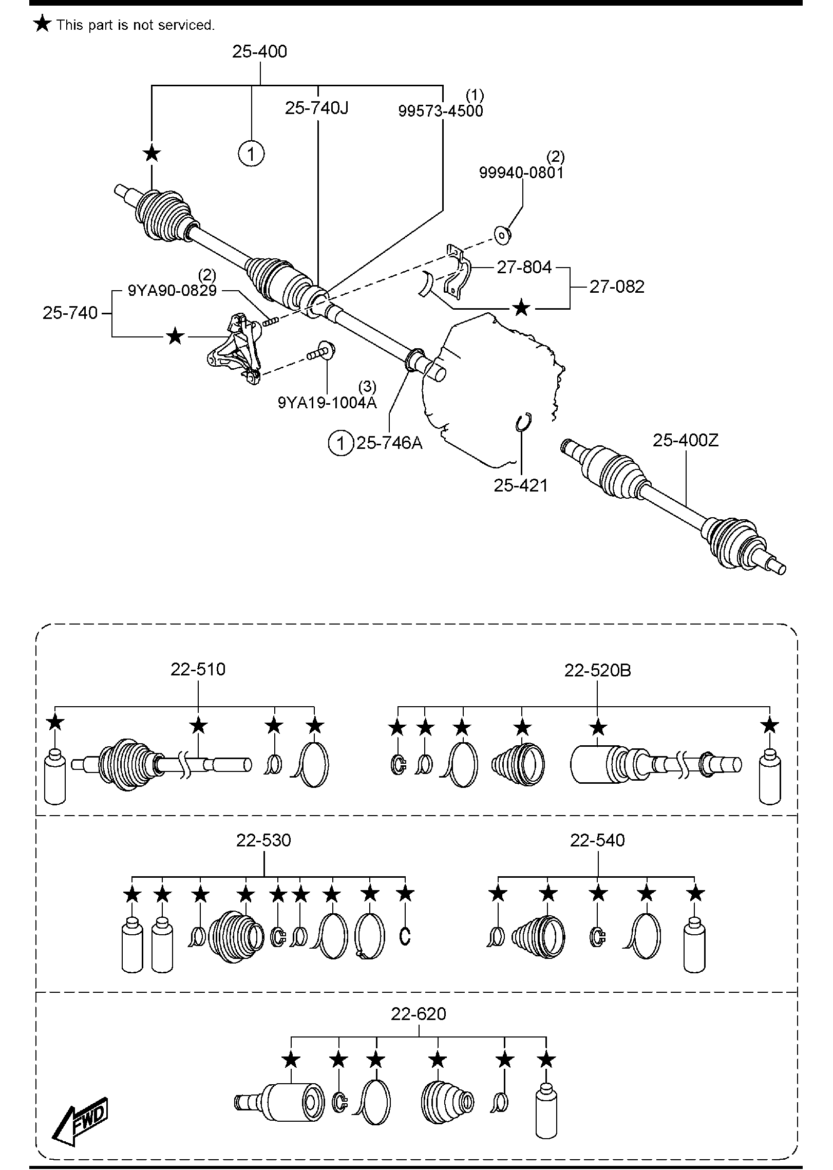 Diagram FRONT DRIVE SHAFTS for your Mazda