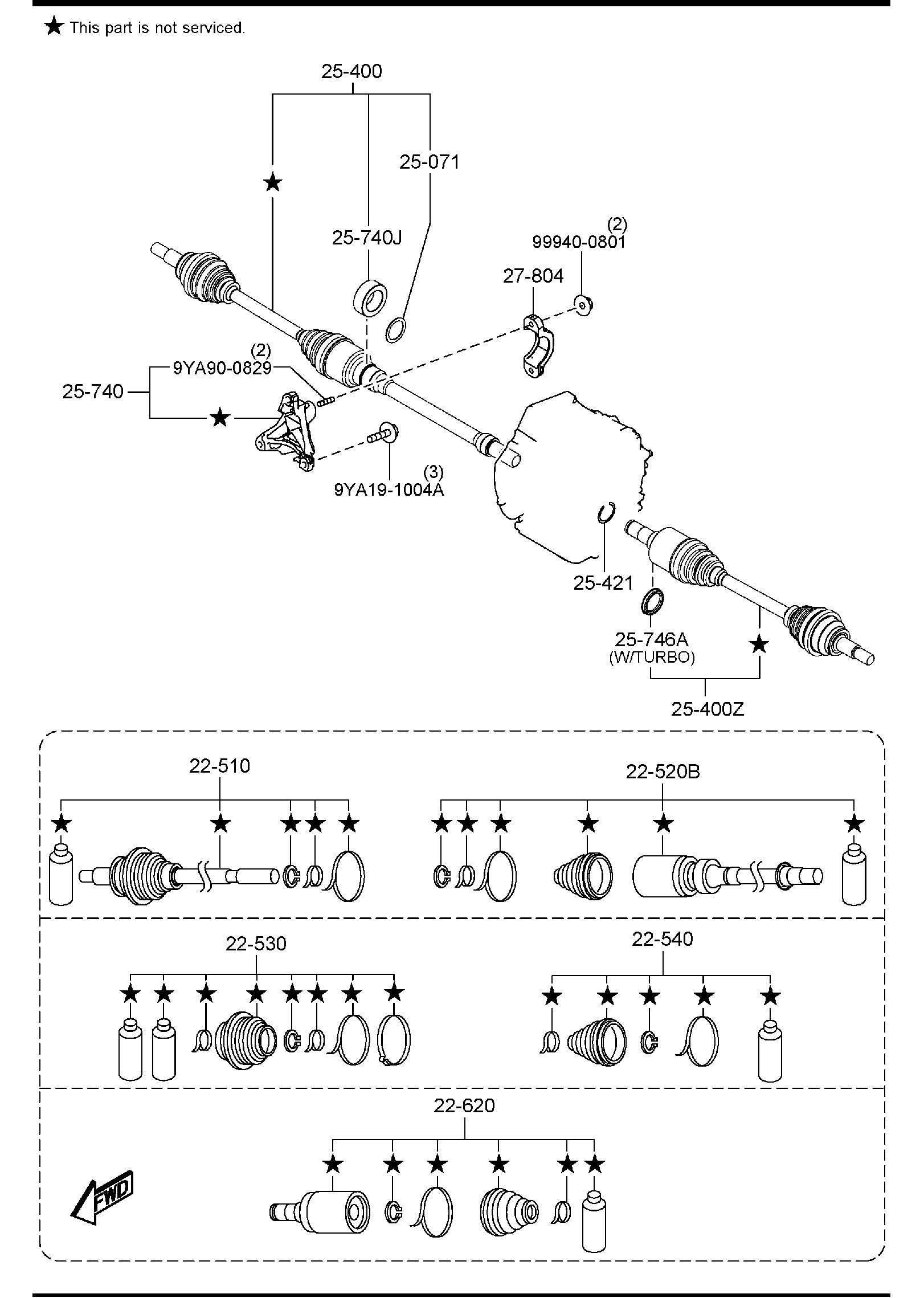 Diagram FRONT DRIVE SHAFTS (4WD) for your 2007 Mazda Mazda3  HATCHBACK SPEED3 
