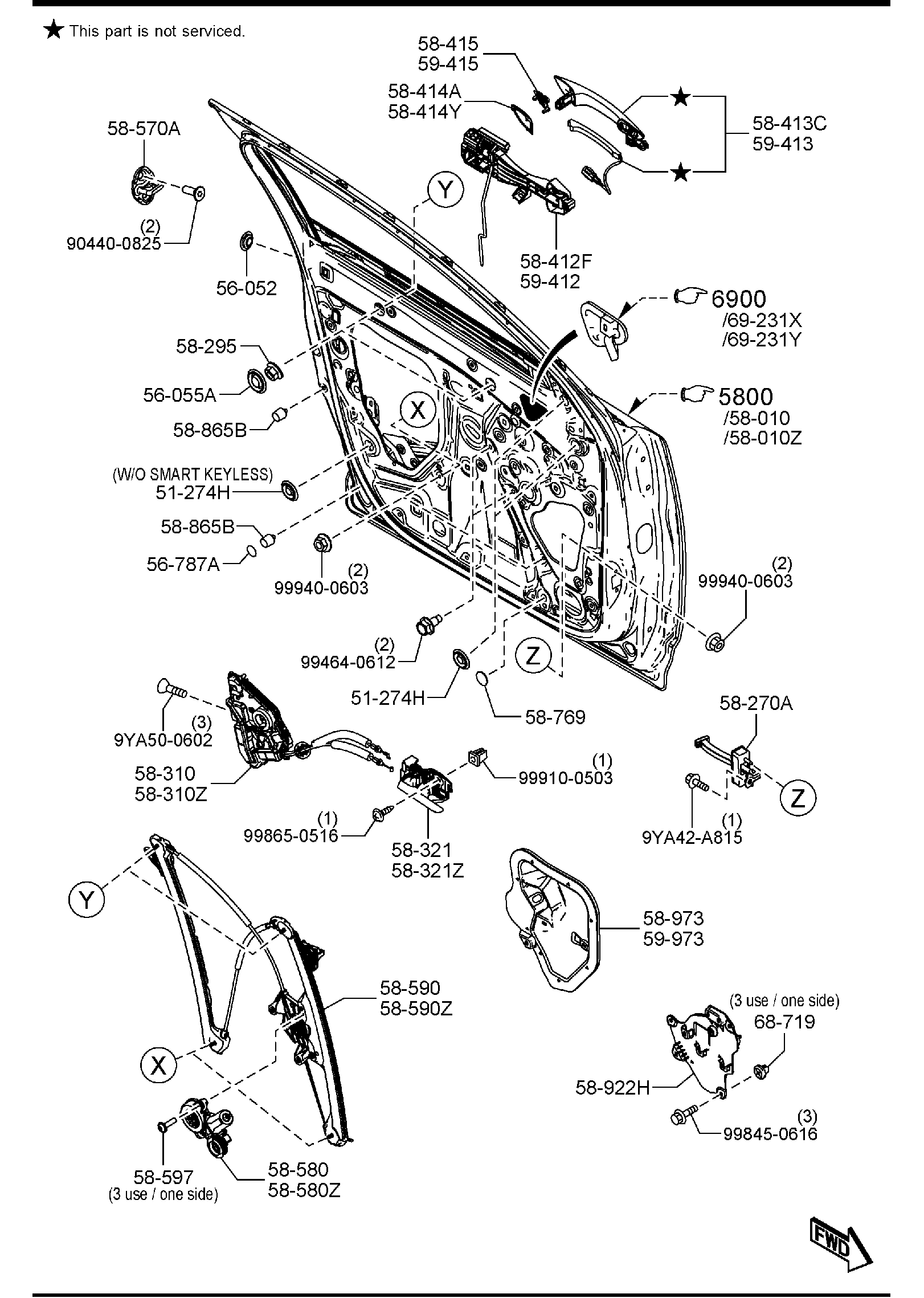 Diagram FRONT DOOR MECHANISMS for your 2025 Mazda CX-50 HYBRID   