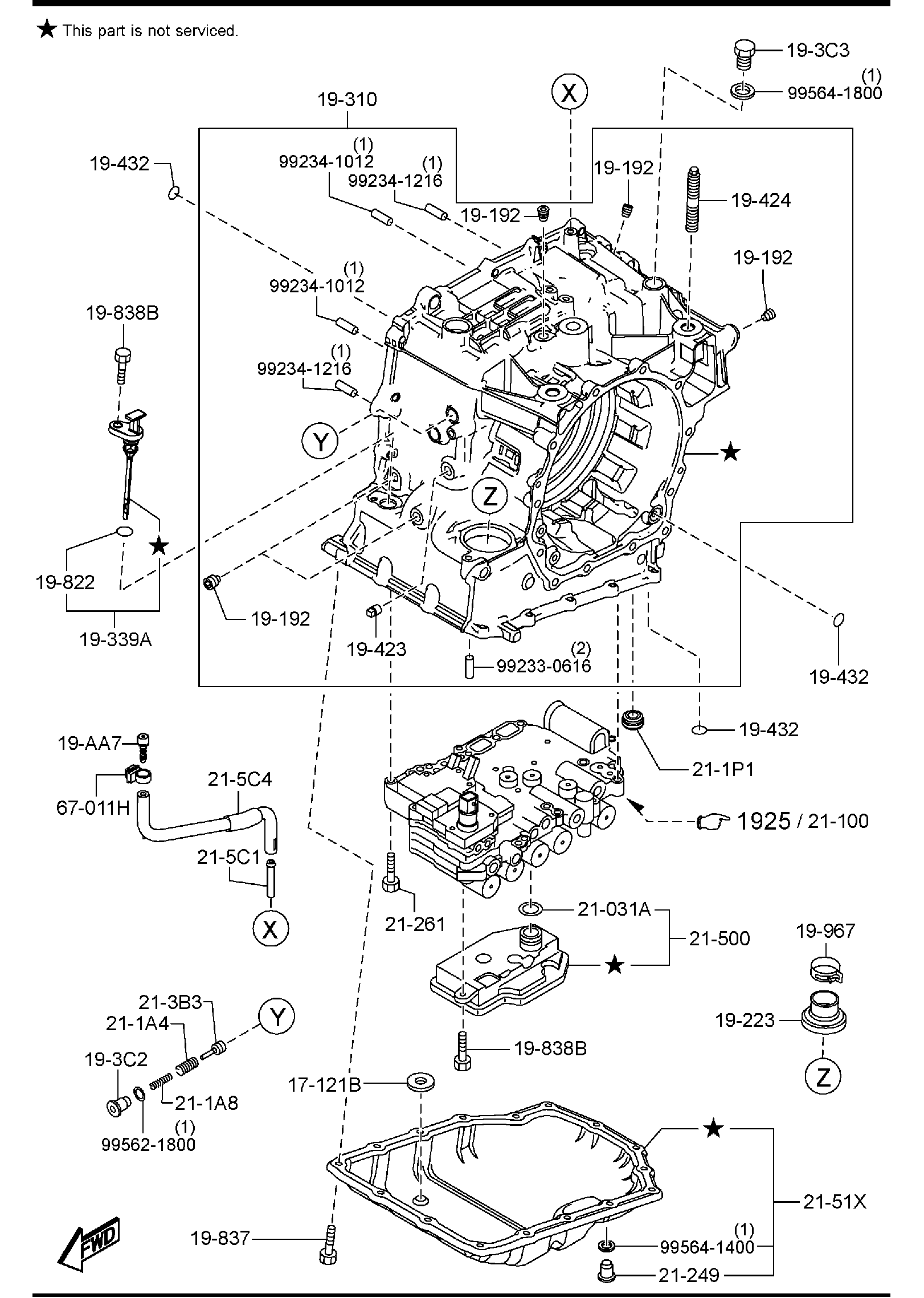 Diagram AUTOMATIC TRANSMISSION CASE & MAIN CONTROL SYSTEM (1500CC) for your 2000 Mazda MX-5 Miata   