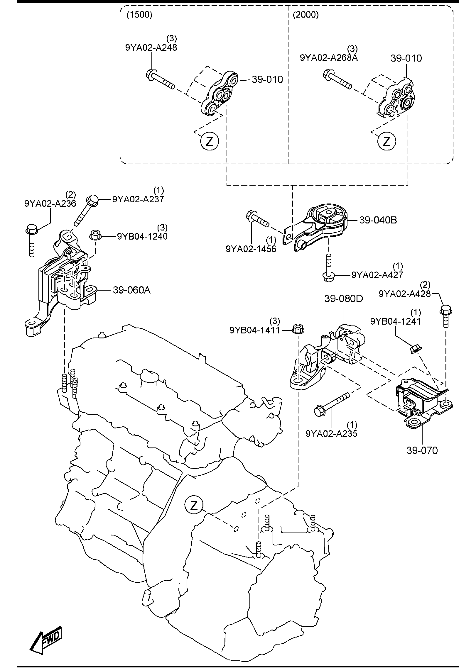 Diagram ENGINE & TRANSMISSION MOUNTINGS (AUTOMATIC TRANSMISSION) for your 2005 Mazda MX-5 Miata   