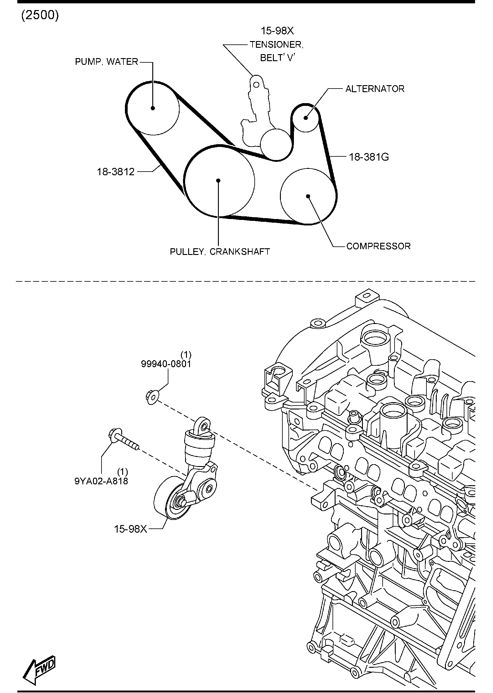 Diagram BRACKET, PULLEY & BELT (W/O TURBO) for your 2011 Mazda MX-5 Miata   