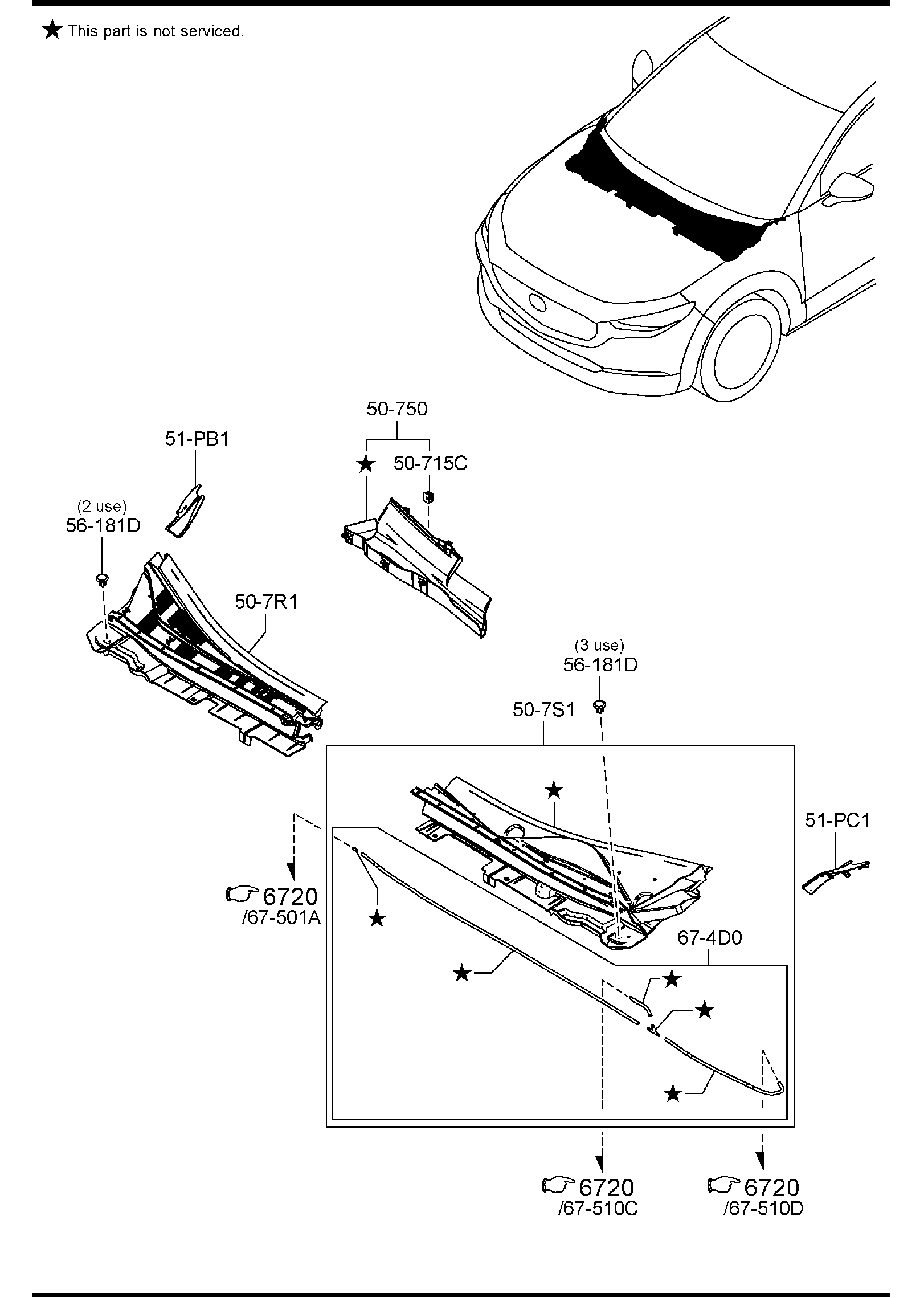 Diagram COWL & EXTRACTOR GRILLES for your 2009 Mazda Mazda6  SEDAN GRAND TOURING 