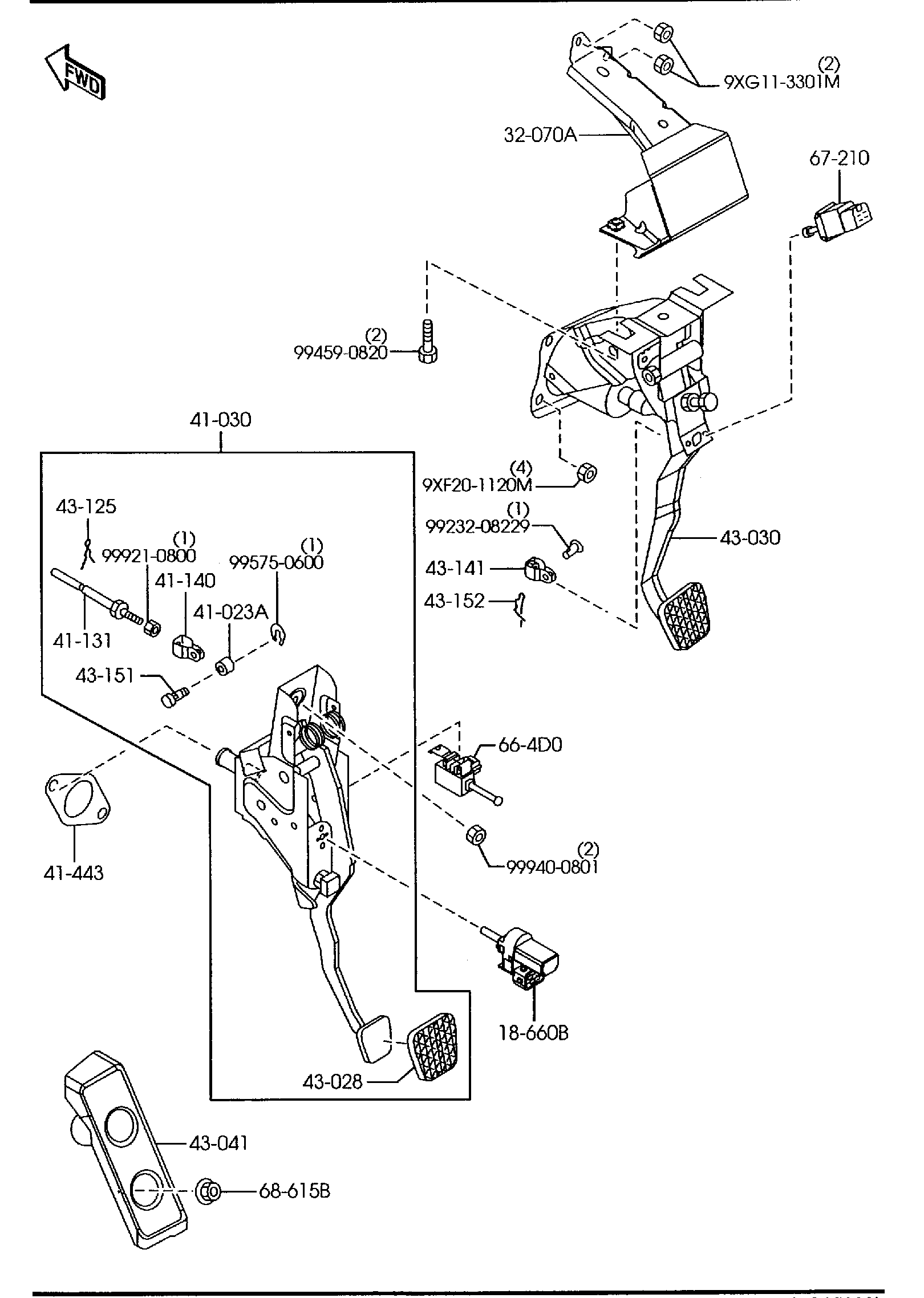 Diagram CLUTCH & BRAKE PEDALS (MANUAL TRANSMISSION) for your 2007 Mazda Mazda6   